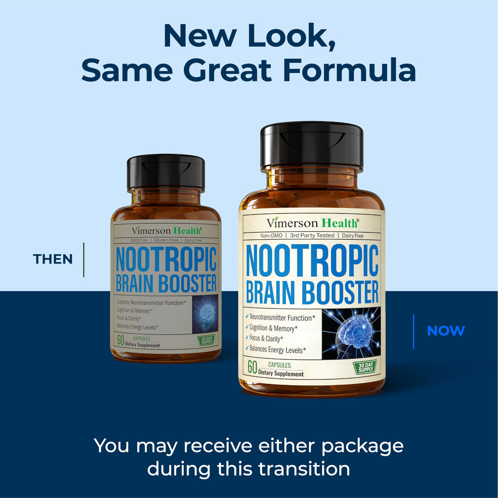 Nootropics Brain Support Supplement - Nootropic Brain Booster for Improved Focus, Concentration & Memory. Brain Nootropic for Brain Health, Mood & Energy Support. Non-GMO. Made in the USA. 60 Capsules Vimerson Health Au supplements