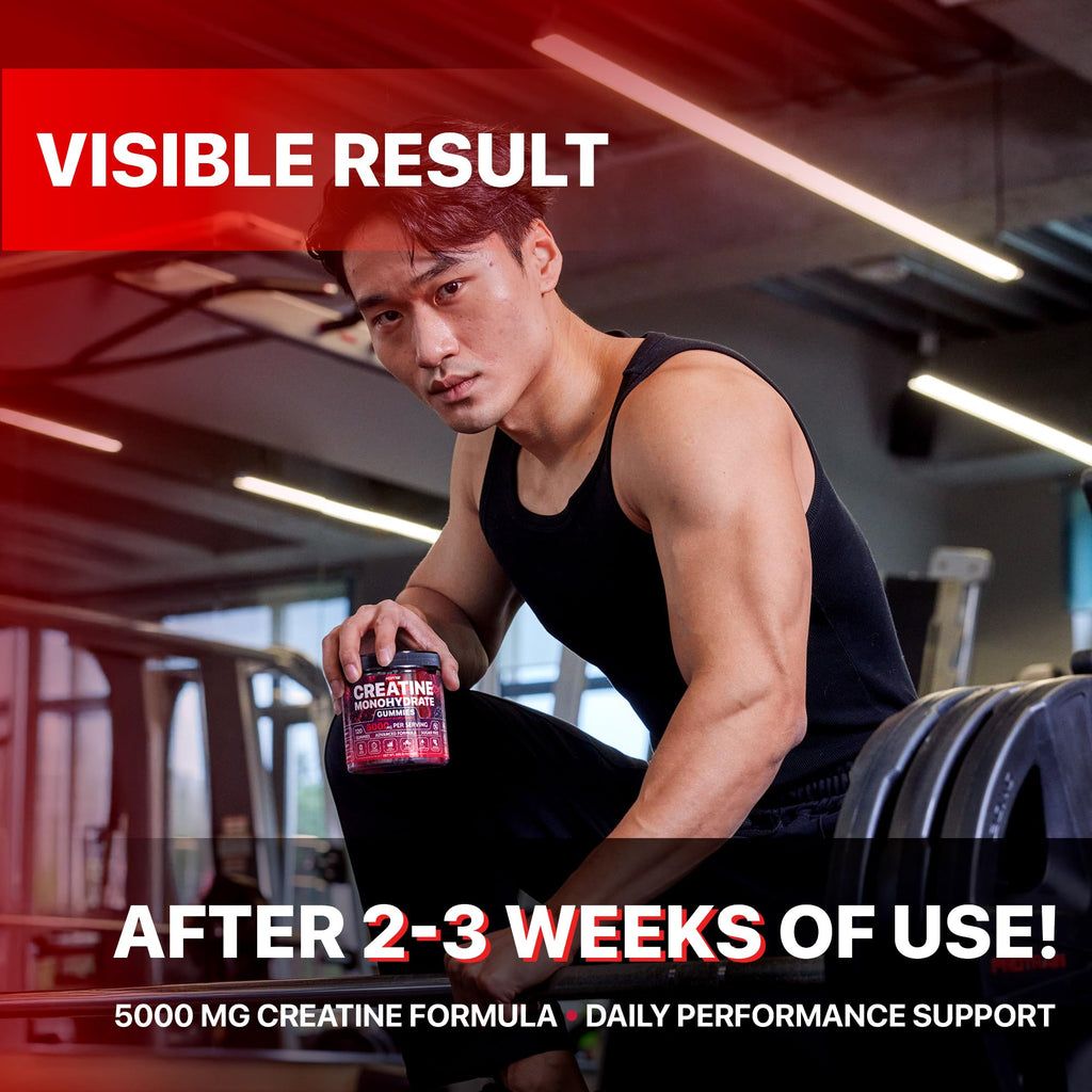 Hofnie Creatine Monohydrate Gummies 5000 mg – Vegan, Sugar-Free Pre Workout Creatine for Men & Women – Raspberry & BlackBerry Flavored Chewable Creatine Monohydrate, 120 Gummies (30-Day Supply) Hofnie Au supplements