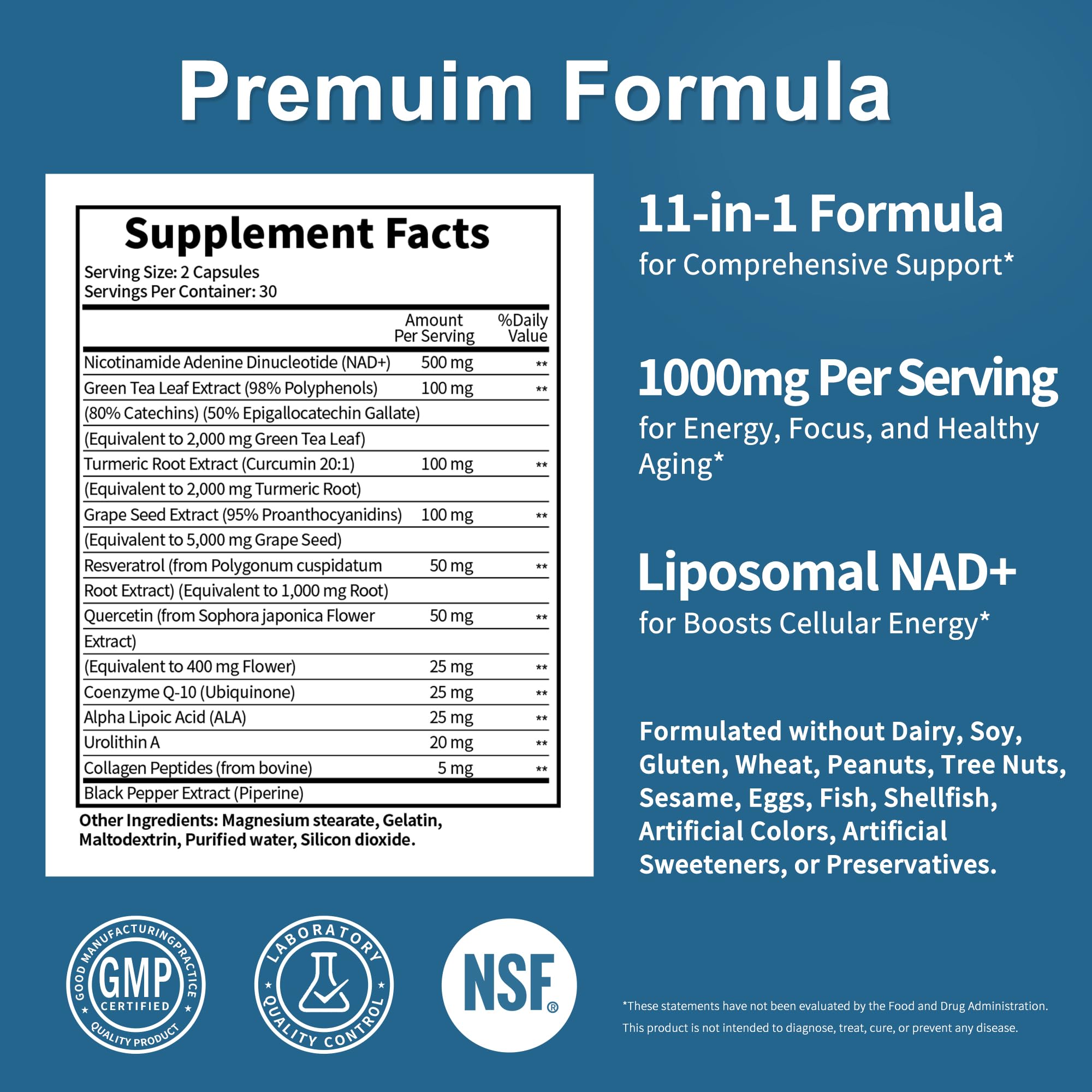 NAD Supplement 11-in-1 Extra Strength – Liposomal NAD with Resveratrol, CoQ10, Urolithin A, ALA & Turmeric – Supports Anti-Aging, Cellular Repair, Energy & Focus – for Women & Men – 60 Capsules JuvaNutra Au supplements