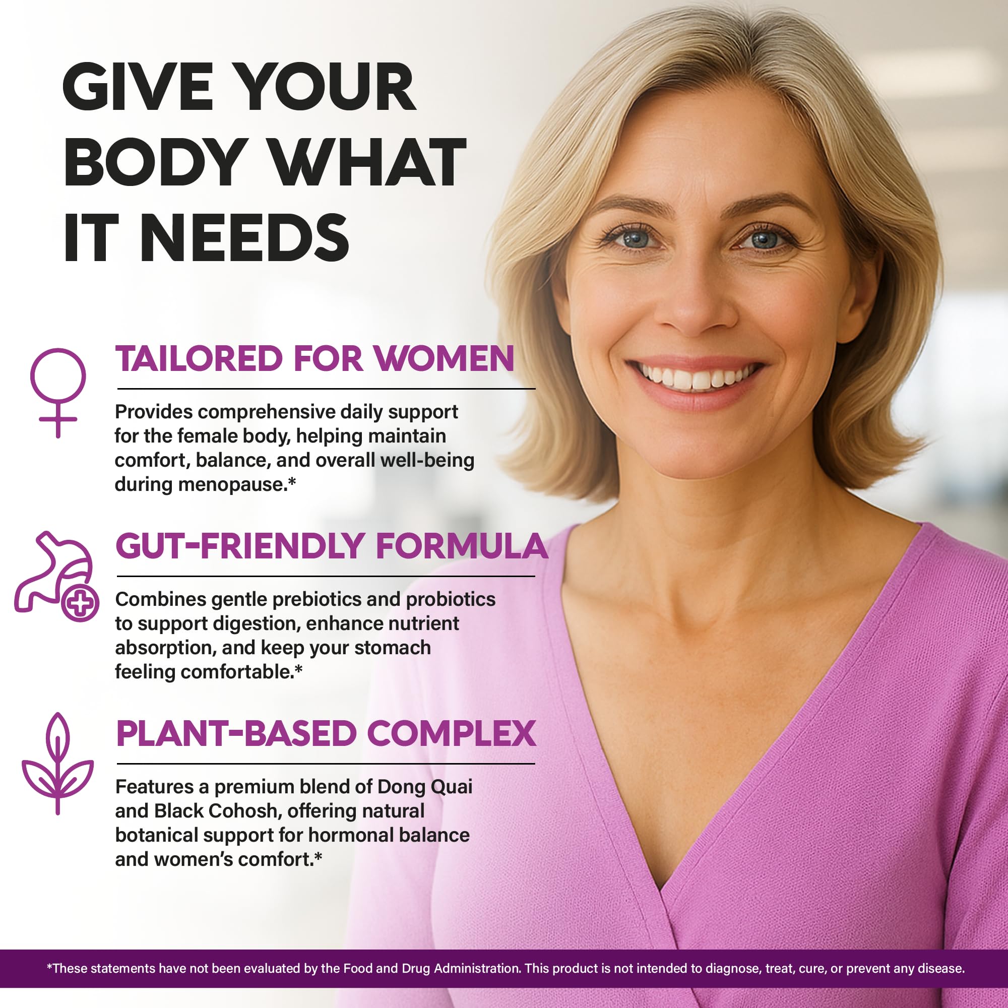 Menopause Supplements for Women - Dong Quai, Black Cohosh, Pre & Probiotics - Sweats & Hot Flashes Relief - Digestion, Sleep & Mood Support - 25-in-1 Perimenopause Complex