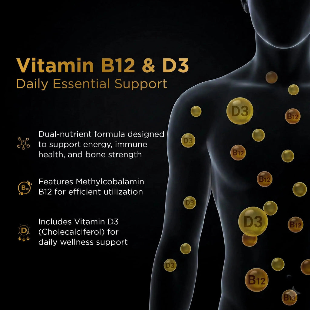 Nutri Apex Vitamin B12 & D3 Sublingual Tablets - 2500 mcg B12 & 125 mcg (5000 IU) D3 - Highly Bioavailable for Energy, Mood & Bone Health - Lab-Tested Nutri Apex Au supplements