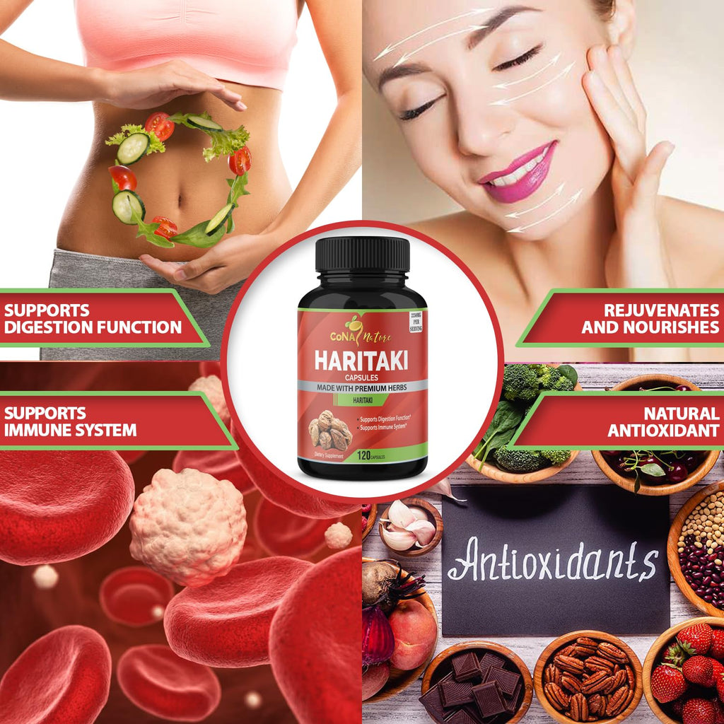 Cona Nature Organic India Haritaki Capsules 2250MG, Rejuvenation, Improving Digestion, Maintains Regularity | Non-GMO Vegan Gluten-Free Herbs and Supplements, 120 Caps