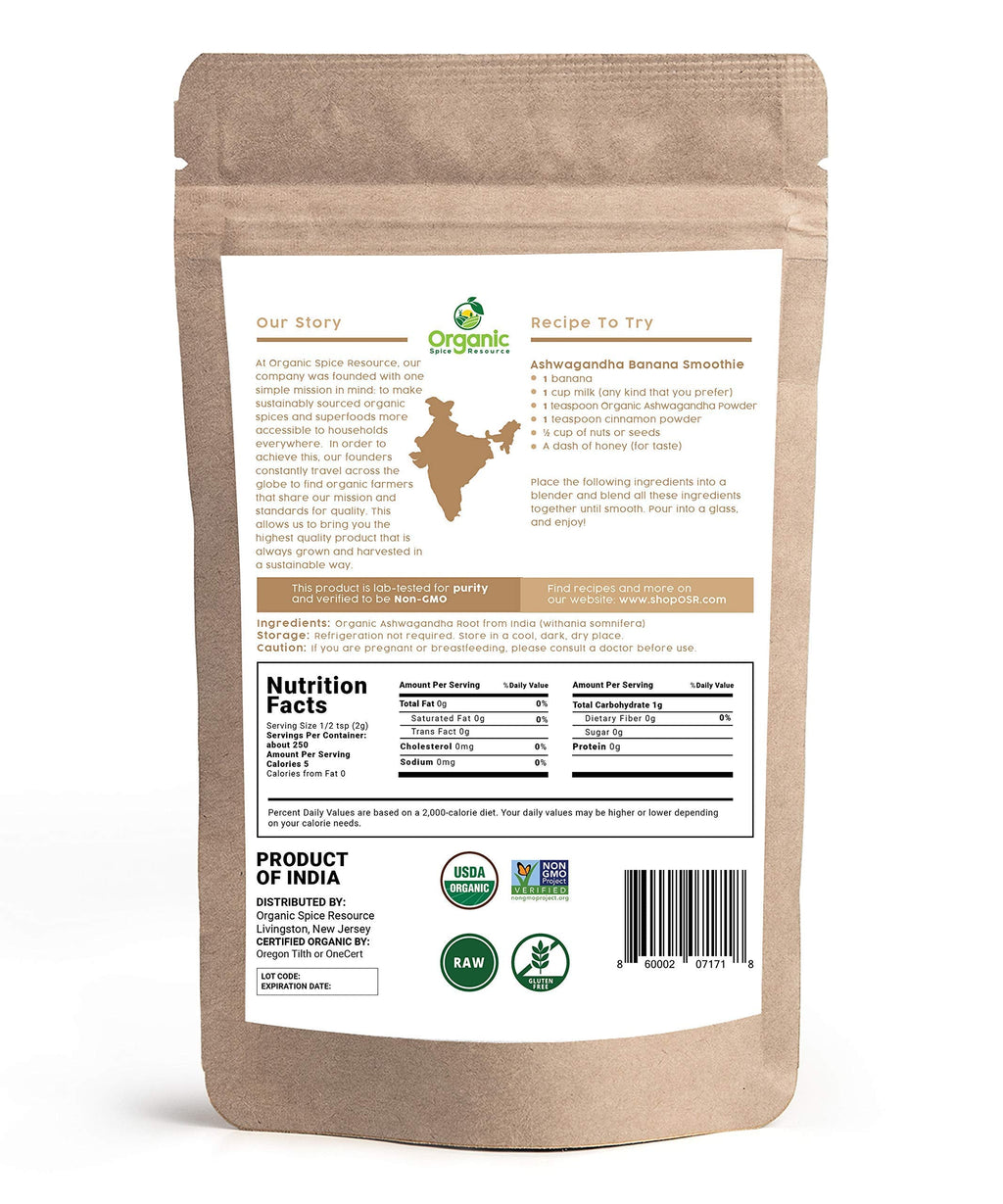 Organic Ashwagandha Root Powder - 1.10 lbs (17.64 oz) | Resealable Kraft Bag,Non-GMO, Indian Ginseng, Withania Somnifera -100% Raw from India, by SHOPOSR Organic Spice Resource Au supplements