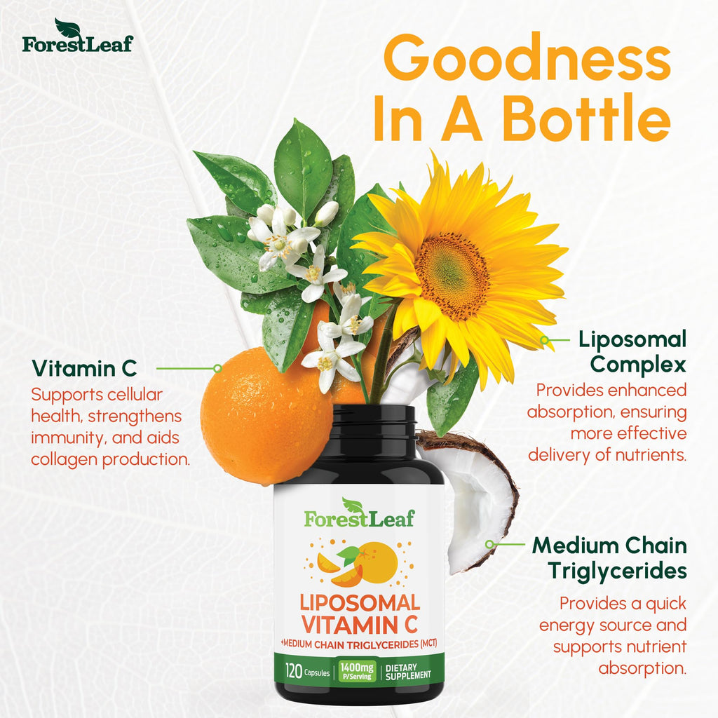 ForestLeaf Liposomal Vitamin C 1400mg Capsules | High Dose Vitamin C Liposomal Supplement w Coconut Oil Fatty Acids | Fast Absorption | Immune Support,