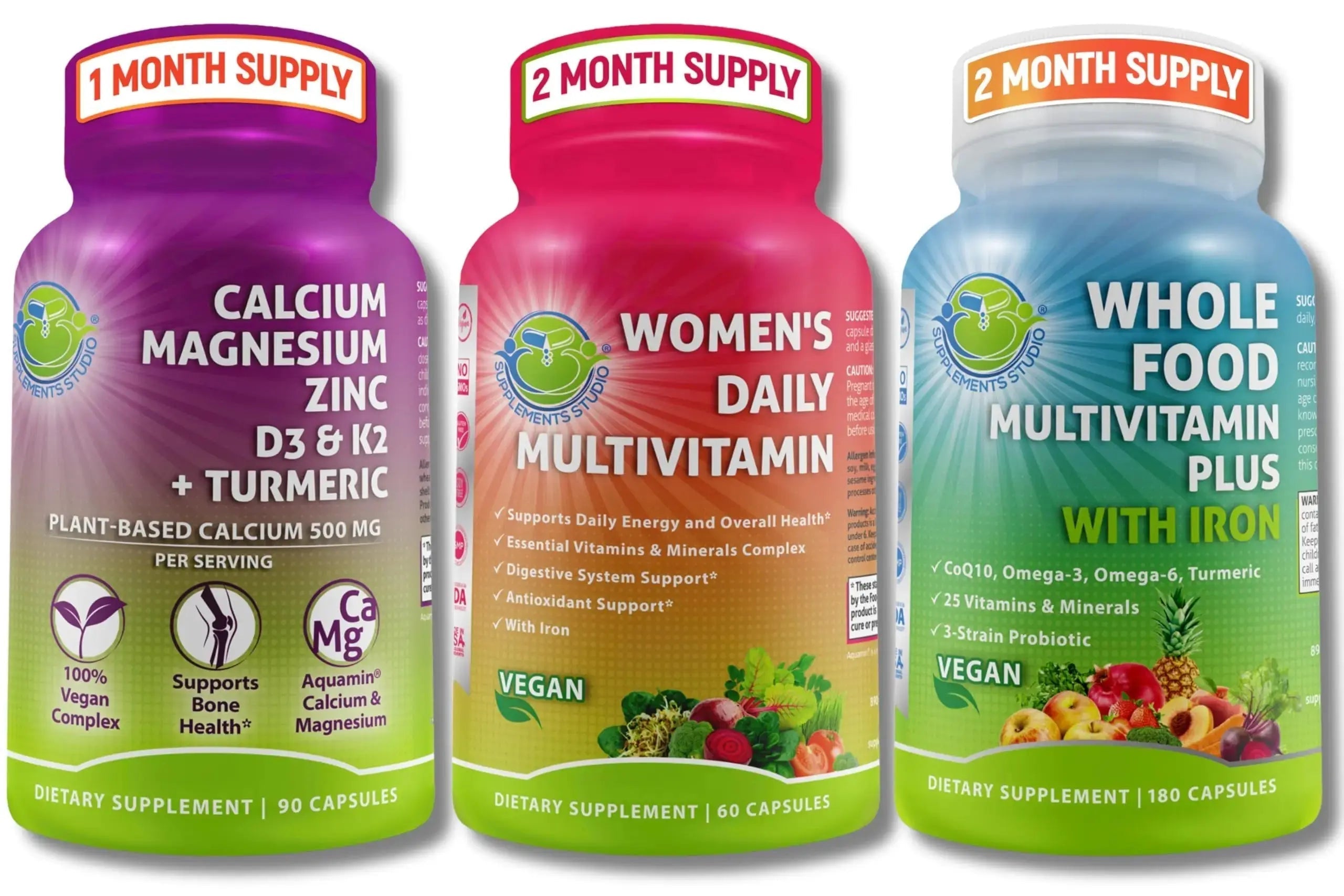 SUPPLEMENTS STUDIO Vegan Bone, Immune, & Energy Support Trio – Whole Food Multivitamin with Iron + Women’s Multivitamin with Iron SUPPLEMENTS STUDIO Au supplements