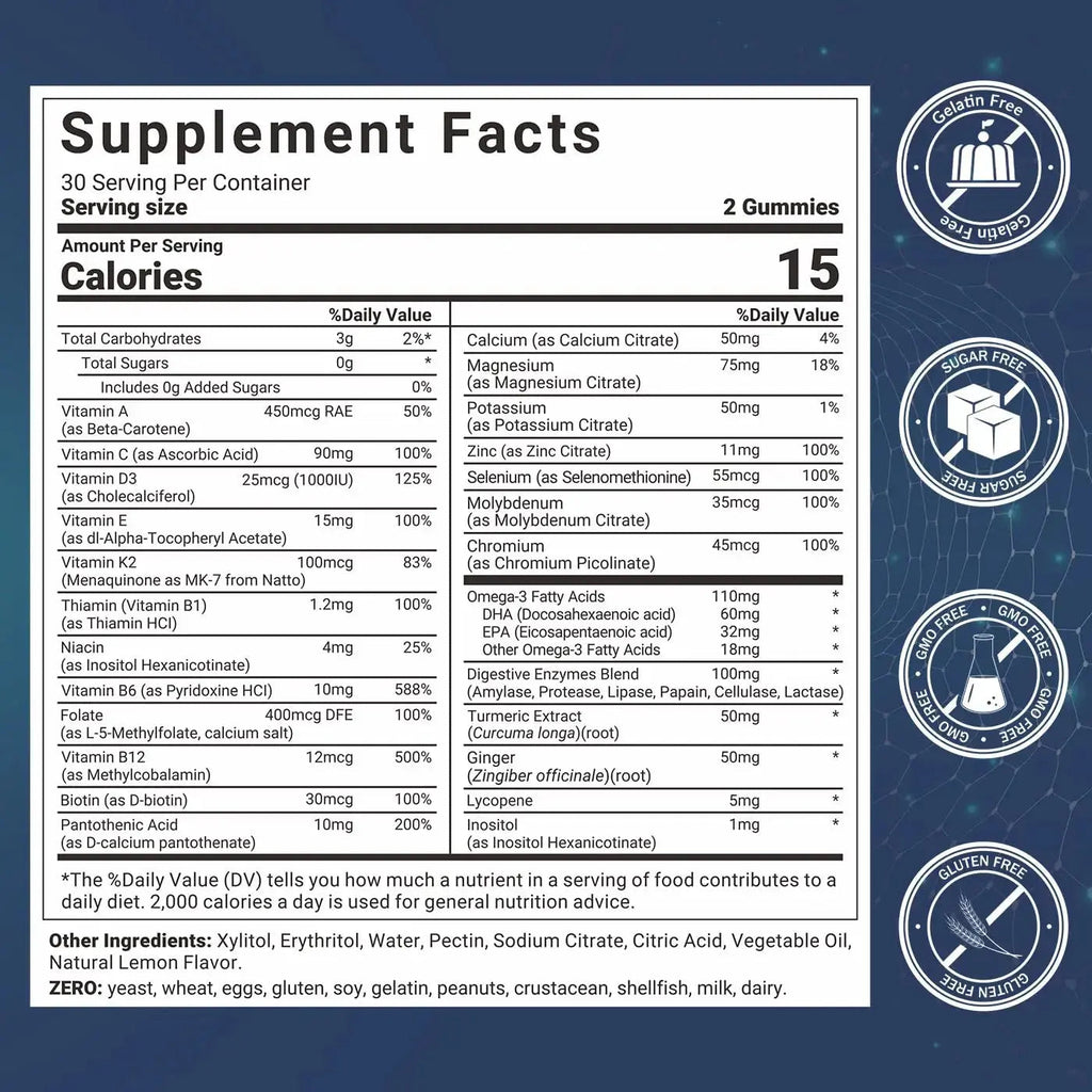Mens Multivitamins Gummies, Methylated Multivitamin with Vitamins A C D K E, B Complex, Omega-3, Digestive Enzymes, Lycopene Wiszeen Au supplements