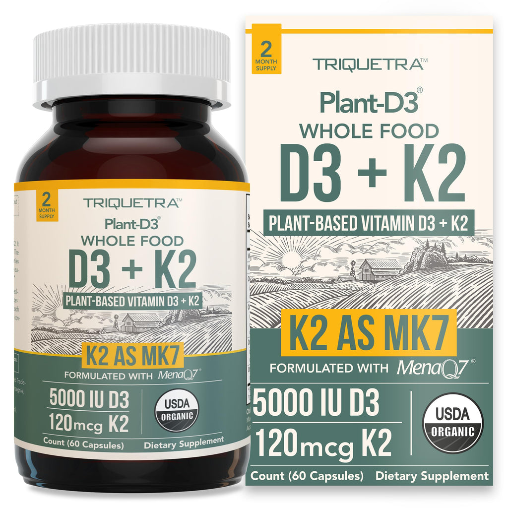 Organic Plant D3 + K2 | 5000 iu D3 + 120 mcg K2 as All-Trans MK7 from MenaQ7® - 100% Whole Food, Raw & Vegan | Enhanced Digestion with Prebiotic