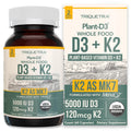 Organic Plant D3 + K2 | 5000 iu D3 + 120 mcg K2 as All-Trans MK7 from MenaQ7® - 100% Whole Food, Raw & Vegan | Enhanced Digestion with Prebiotic