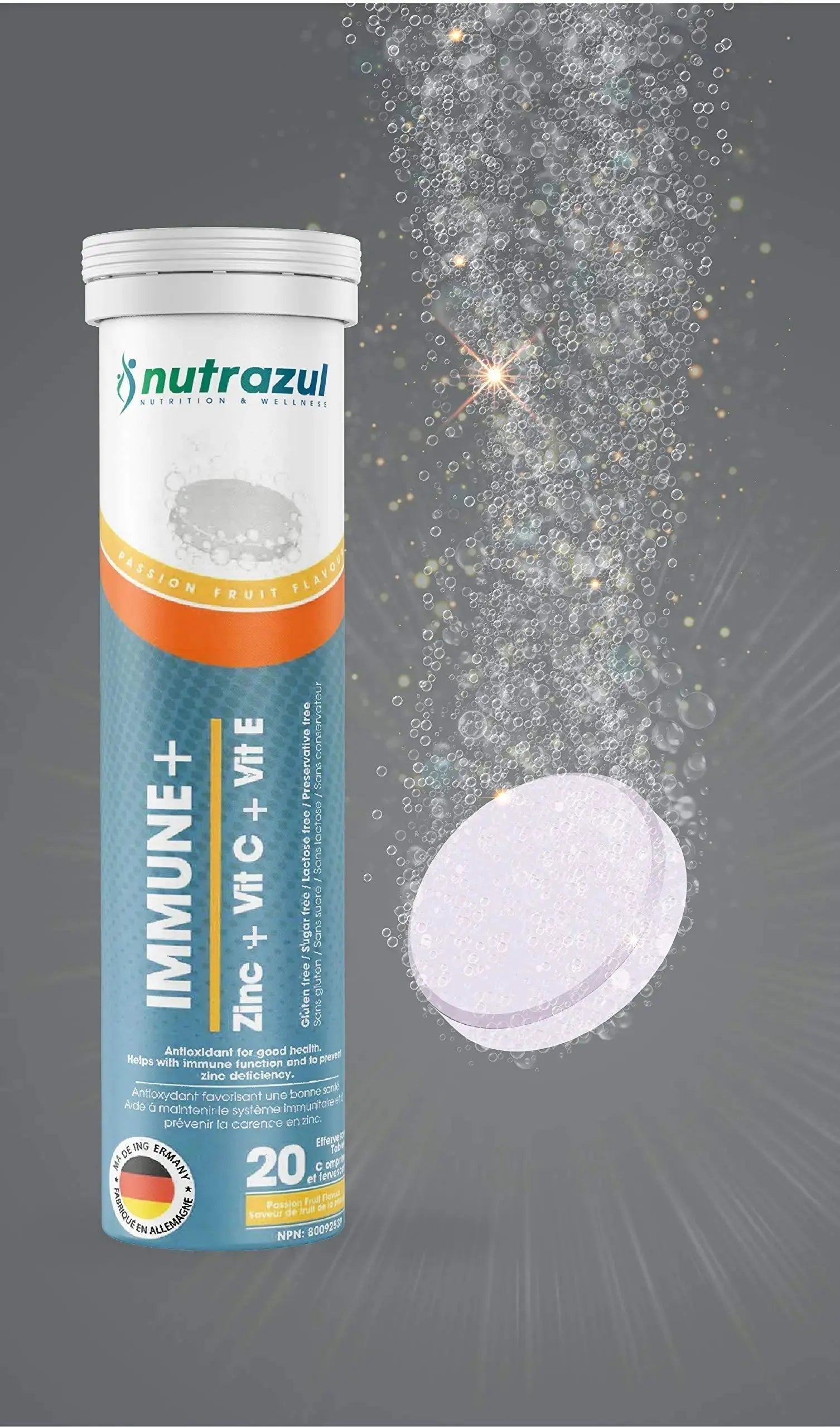 nutrazul Immune+ Effervescent Tablets | Vitamin C and Zinc with Vitamin E | 20 Tablets | Immune Support for Adults & Kids nutrazul Au supplements