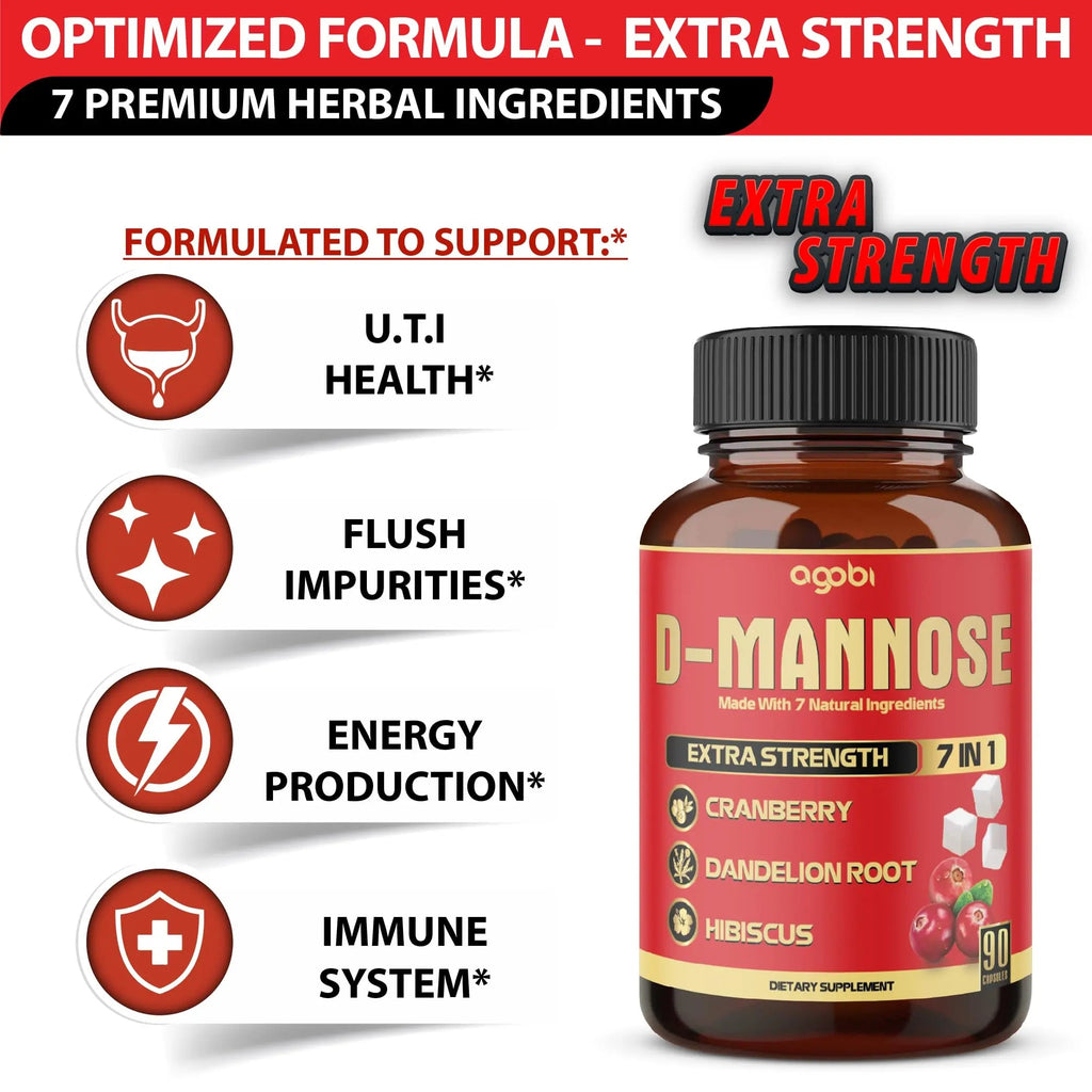agobi D-Mannose Capsules - 7 Herbs with Cranberry, Dandelion, Hibiscus and More - Support Flush Impurities and Urinary Tract Health - 90 Vegan Capsules 3-Month Supply agobi Au supplements