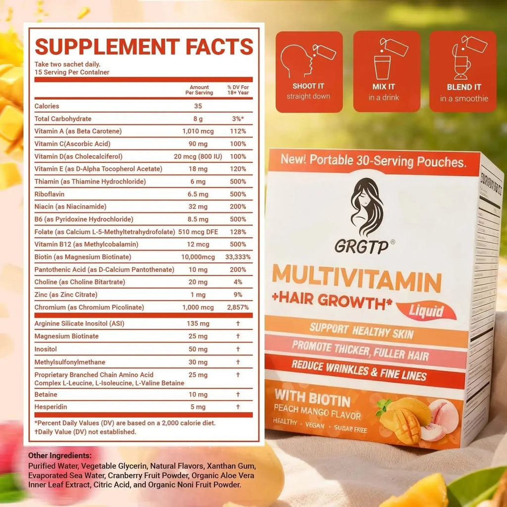 Liquid Multivitamin + Hair Growth | Biotin 10000mcg | Support Healthy Skin,Promote Thicker,Fuller Hair,Reduce Wrinkles & Fine Lines | 15.22 Fl Oz GRGTP Au supplements