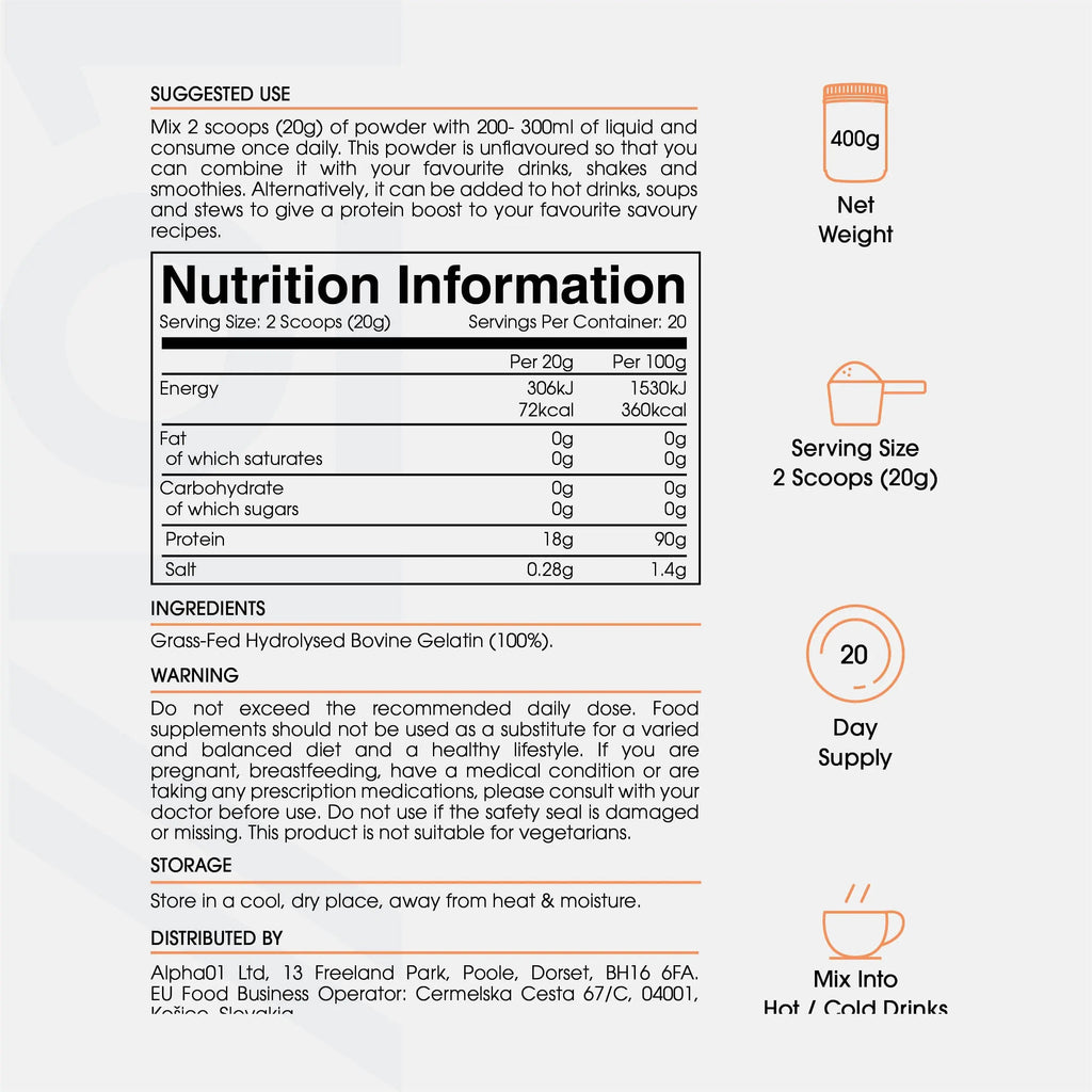 Bone Broth Beef Protein Powder - 400g - Unflavoured - 100% Grass-Fed & Pasture Raised Beef ALPHA01 Au supplements