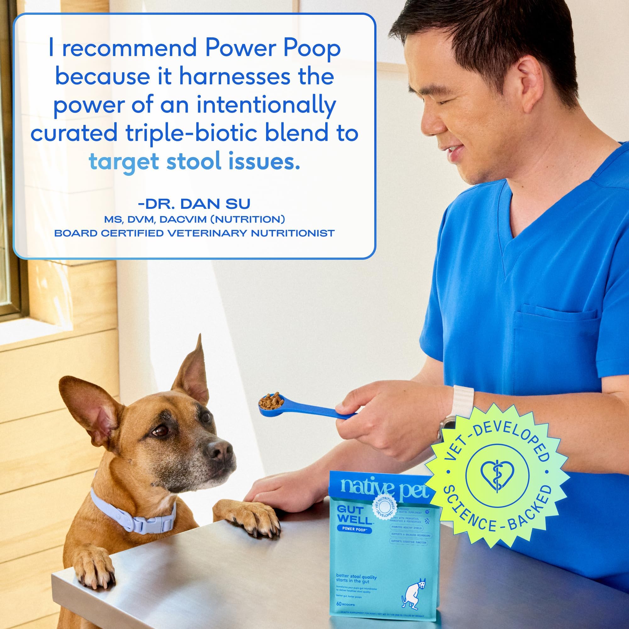 GutWell Power Poop - Digestive Enzymes & Fiber for Dogs - Dog Fiber Supplements Help with Diarrhea Relief, Upset Stomach, Pet Gas & Gut Health with Targeted Triple-Biotic Blend & M-Fiber - 60 Scoops Native Pet Au supplements