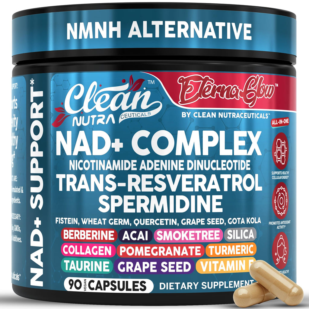 Clean NAD Supplement Resveratrol Liposomal NAD+ Spermidine Fisetin Wheat Germ Quercetin Grape Seed Extract Gotu Kola Berberine Astaxanthin Peptides for Women Energy 90 Capsules Clean Nutraceuticals Au supplements