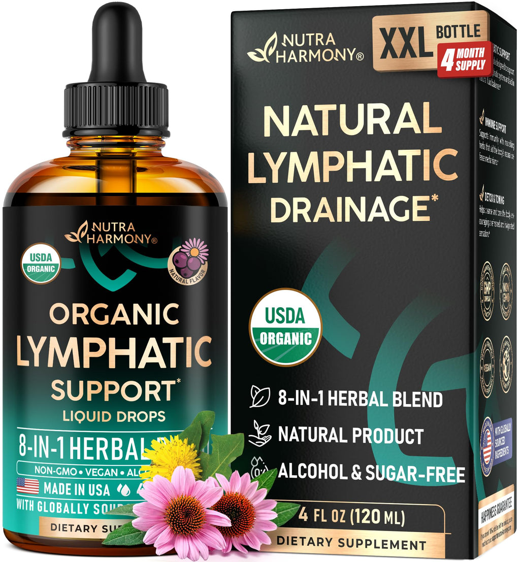 USDA Organic Lymphatic Drainage Supplement - Echinacea | Elderberry | Dandelion | Rosehip | Cleavers | Calendula | Burdock - Made in USA - Lymph System Drops