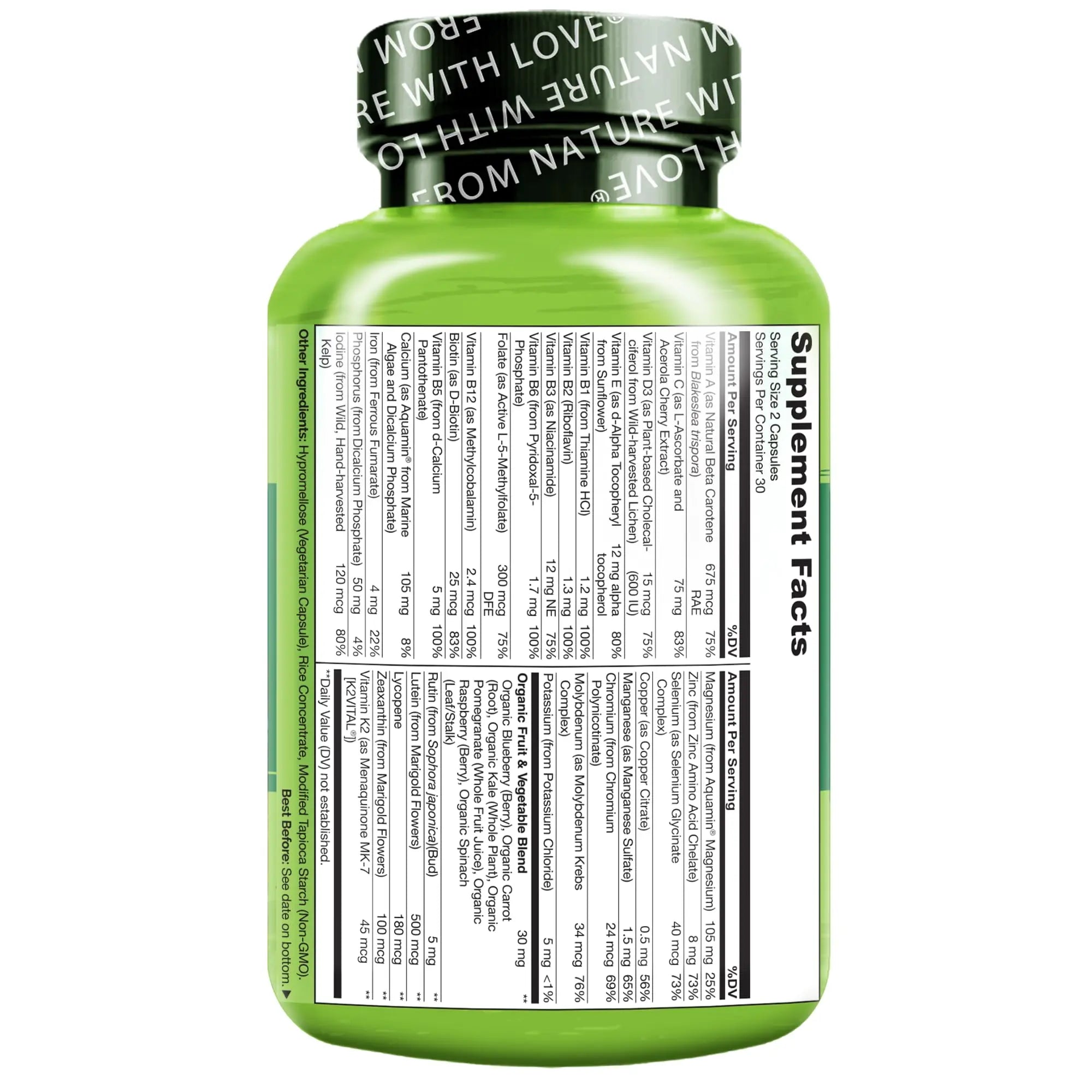 NATURELO Multivitamins for Teenage Girls/Boys, 60 Capsules, Whole Food Multivitamin with Minerals, Non-GMO, Vegetarian NATURELO Au supplements
