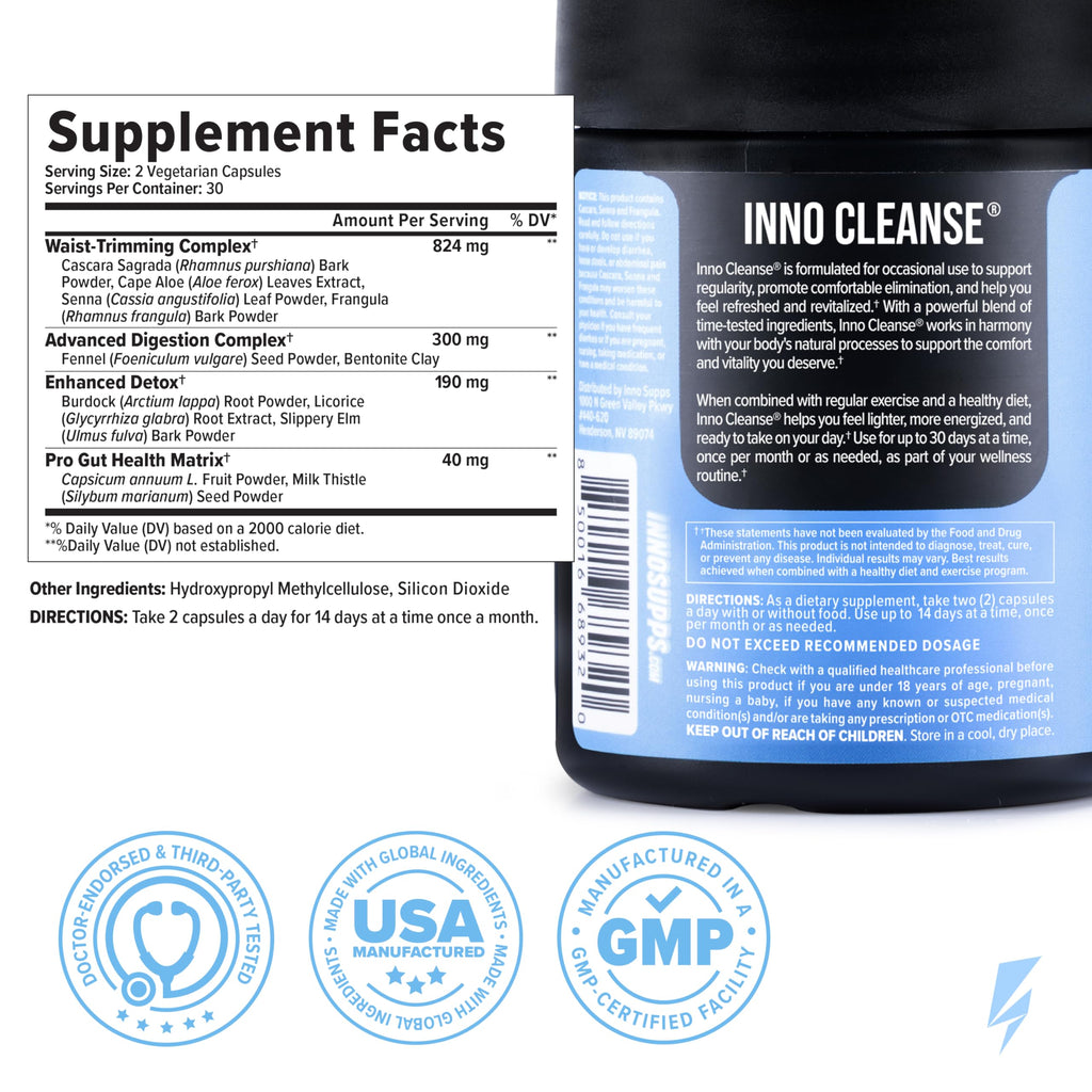 InnoSupps Inno Cleanse 14 Day Colon & Detox Flush, Waist Trimming Complex, Gut Cleanse, Digestive System Support, Stool Softener & Reduced Bloating