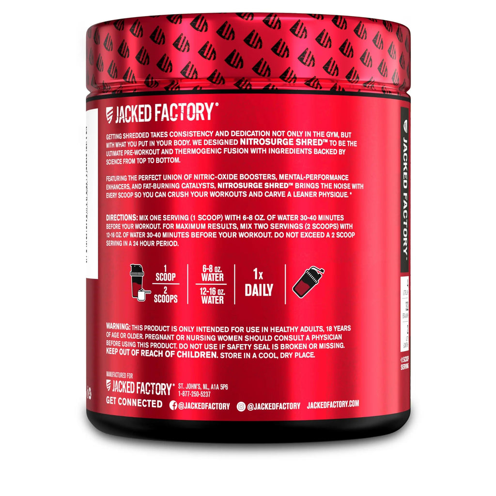 Jacked Factory NITROSURGE Shred Pre Workout Supplement - Energy Booster, Instant Strength Gains, Sharp Focus, Powerful Pumps - Nitric Oxide Booster & PreWorkout Powder Jacked Factory Au supplements