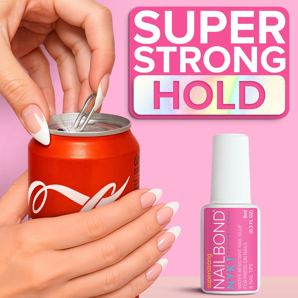 Super Strong Nail Glue for Press On Nails, Nail Tips & Acrylic Nails (8ml) NYK1 NailBond Brush