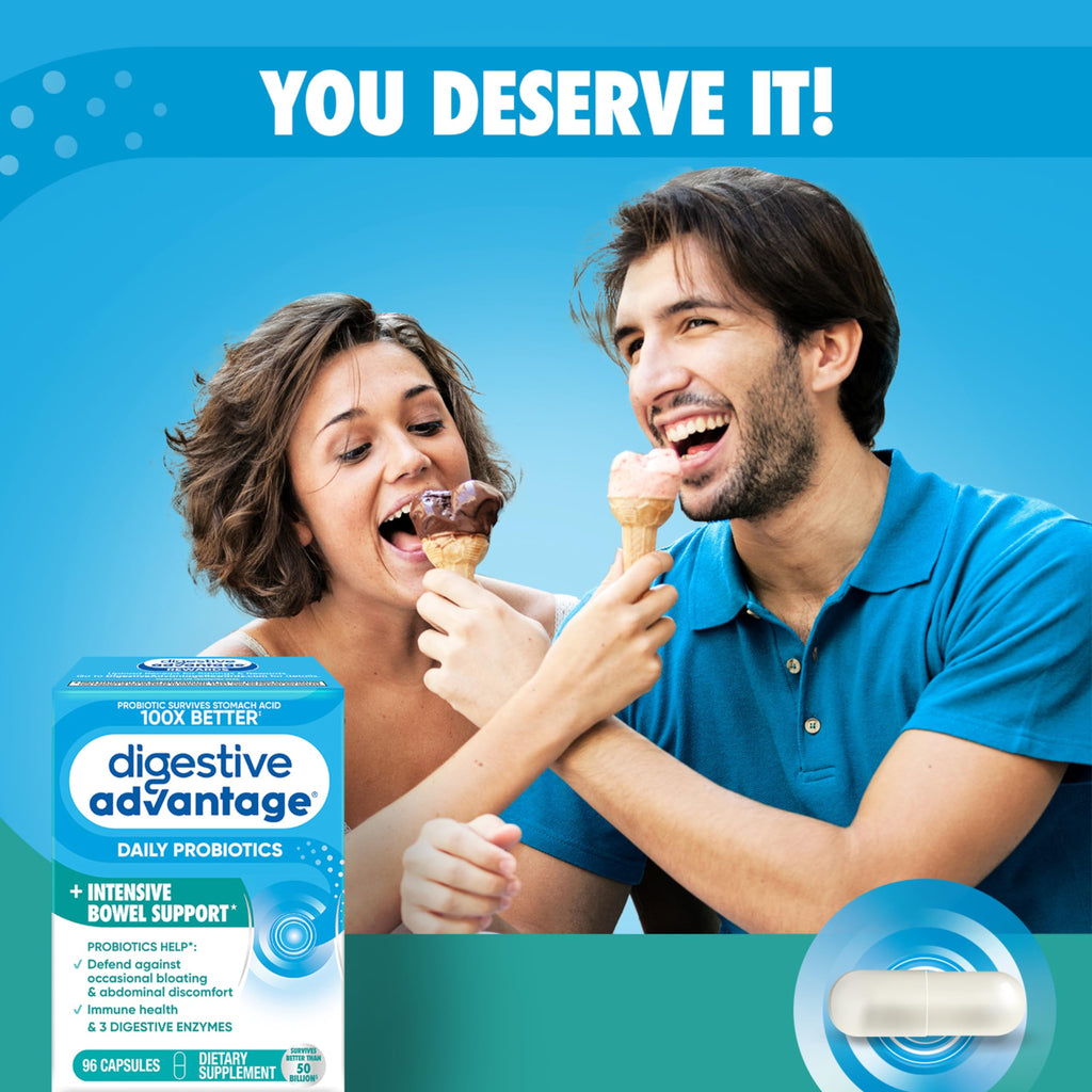 IBS Daily Probiotic Capsules for Digestive Health & Gut Health, Digestive Advantage Probiotics For Men and Women (96 count box) - Digestible Enzymes