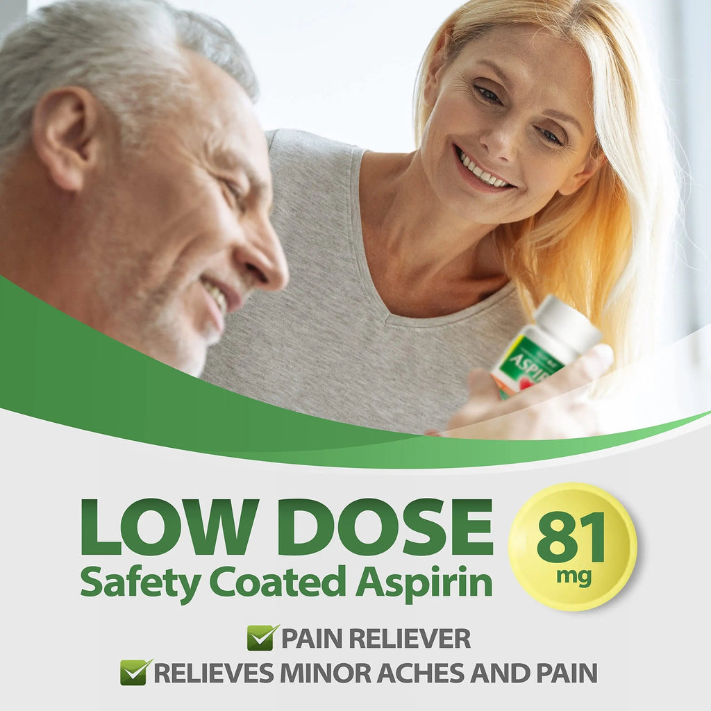 HealthA2Z® Aspirin 81 mg | Low Strength | Enteric Coated | Pain Relief | Reduces Minor Aches Muscle Pain & Cramps | Fever Reducer | Reduces Headache (365 Counts) HealthA2Z Au supplements