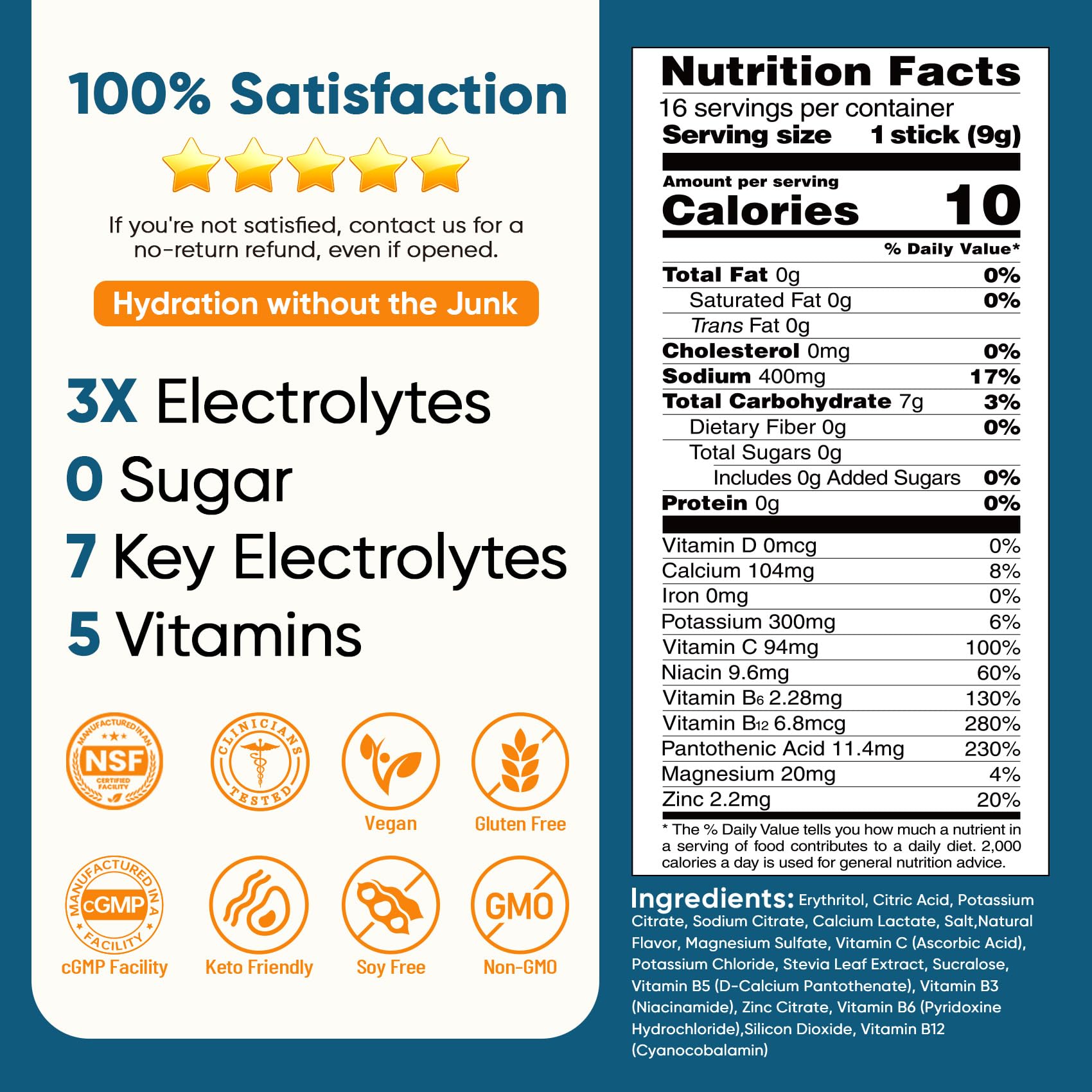 Venture Pal Sugar Free Electrolyte Powder Packets - Liquid Daily IV Hydration Packets | Electrolytes Drink Mix with 5 Vitamins & 7 Electrolytes | Keto Friendly