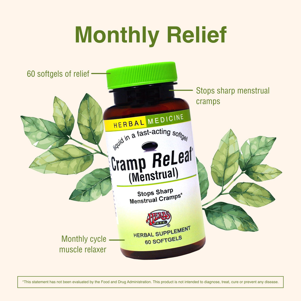 Herbs Etc. Cramp ReLeaf (Menstrual) - Abdominal Muscle Support - Herbal Supplement to Aid Menstrual Health - Period Cramp Support with Black Haw, Cramp Bark and Bethroot - 60 Softgels (60 Servings) Herbs Etc. Au supplements