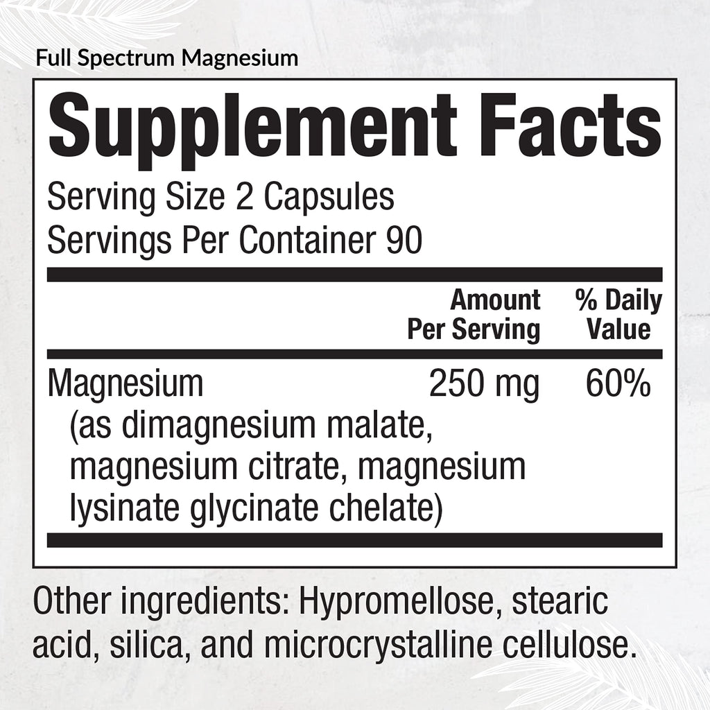 Equilife Full Spectrum Magnesium Supplement, Magnesium Glycinate, Citrate, & Malate, Bioavailable Mineral Blend, Dairy, Soy, & Gluten Free