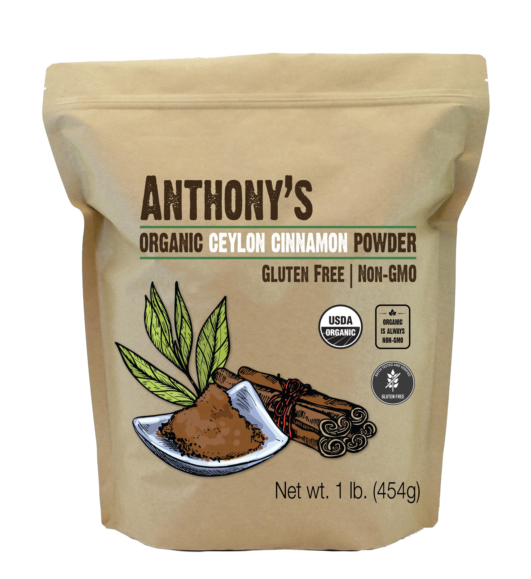 Anthony's Organic Ceylon Cinnamon Powder, 1 lb, Ground, Gluten Free, Non Irradiated, Non GMO, Keto Friendly