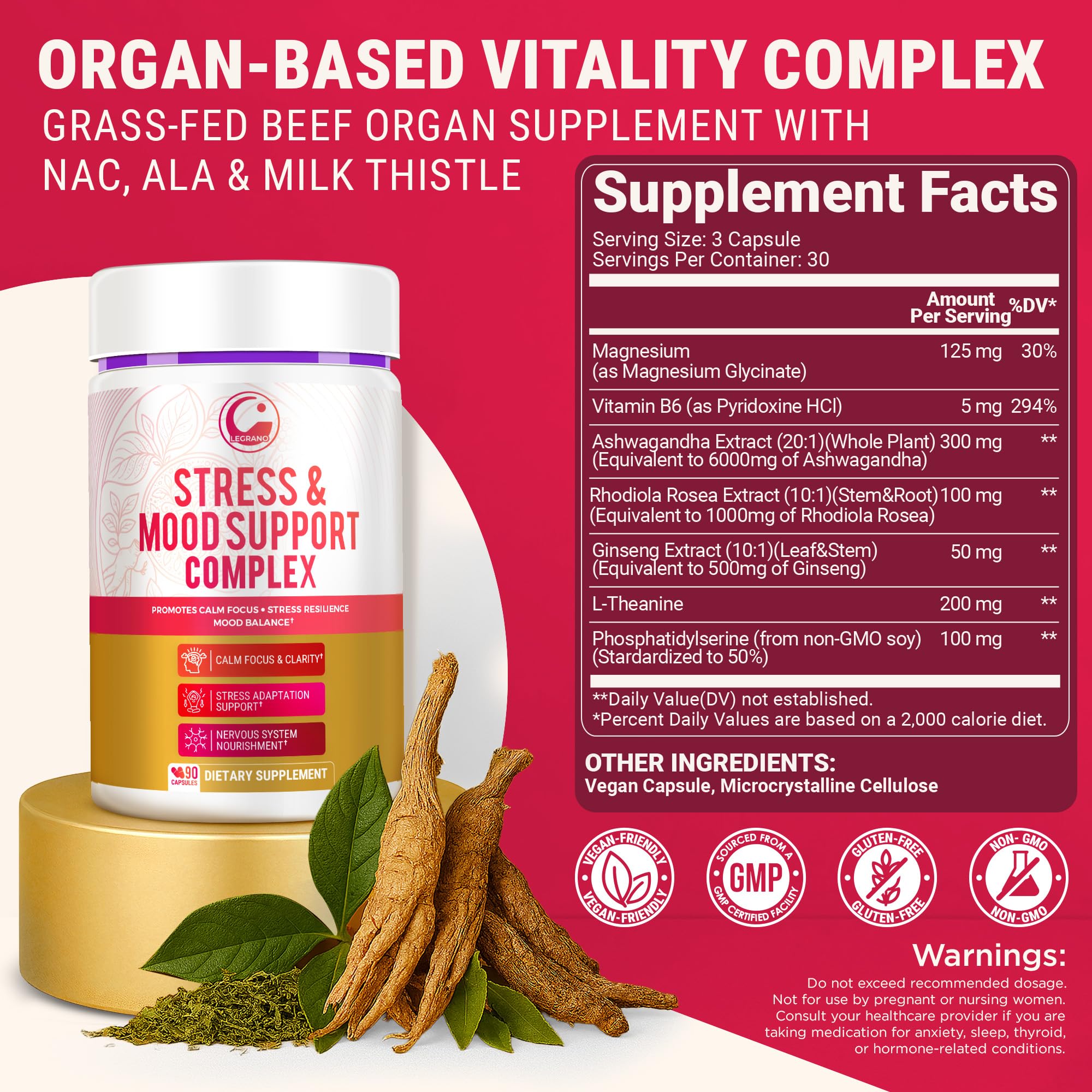 LEGRANO Cortisol Manager Supplements for Women & Men with Ashwagandha, L-Theanine, Magnesium Glycinate, Rhodiola, Ginseng – Cortisol Reducer & Adrenal Support – 90 Capsules – Calm, Focus, Balance LEGRANO Au supplements