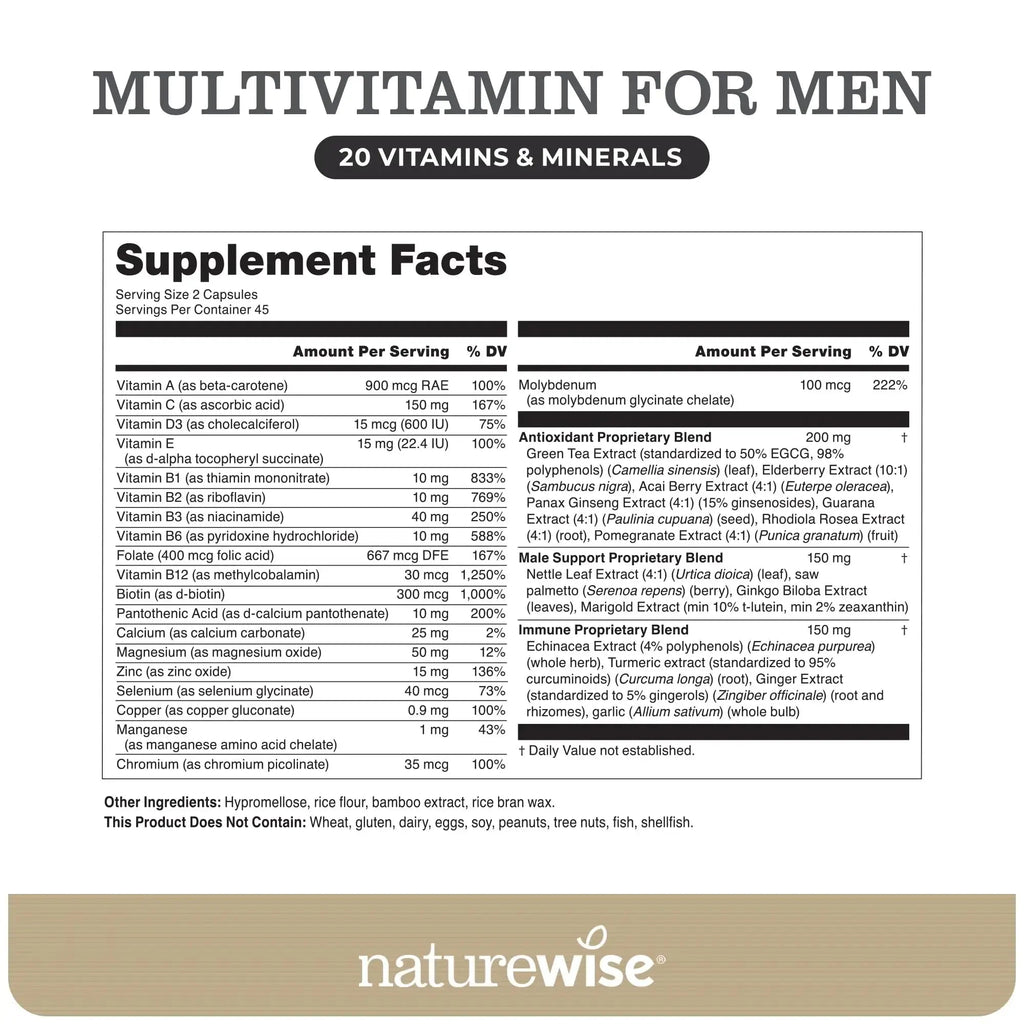 NatureWise [1] Multivitamin for Men - Non-GMO - 90 Capsules[45-Day Supply] + [1] Magnesium Glycinate 625mg - Chelated Magnesium - 30 Capsules[30-Day Supply] NatureWise Au supplements