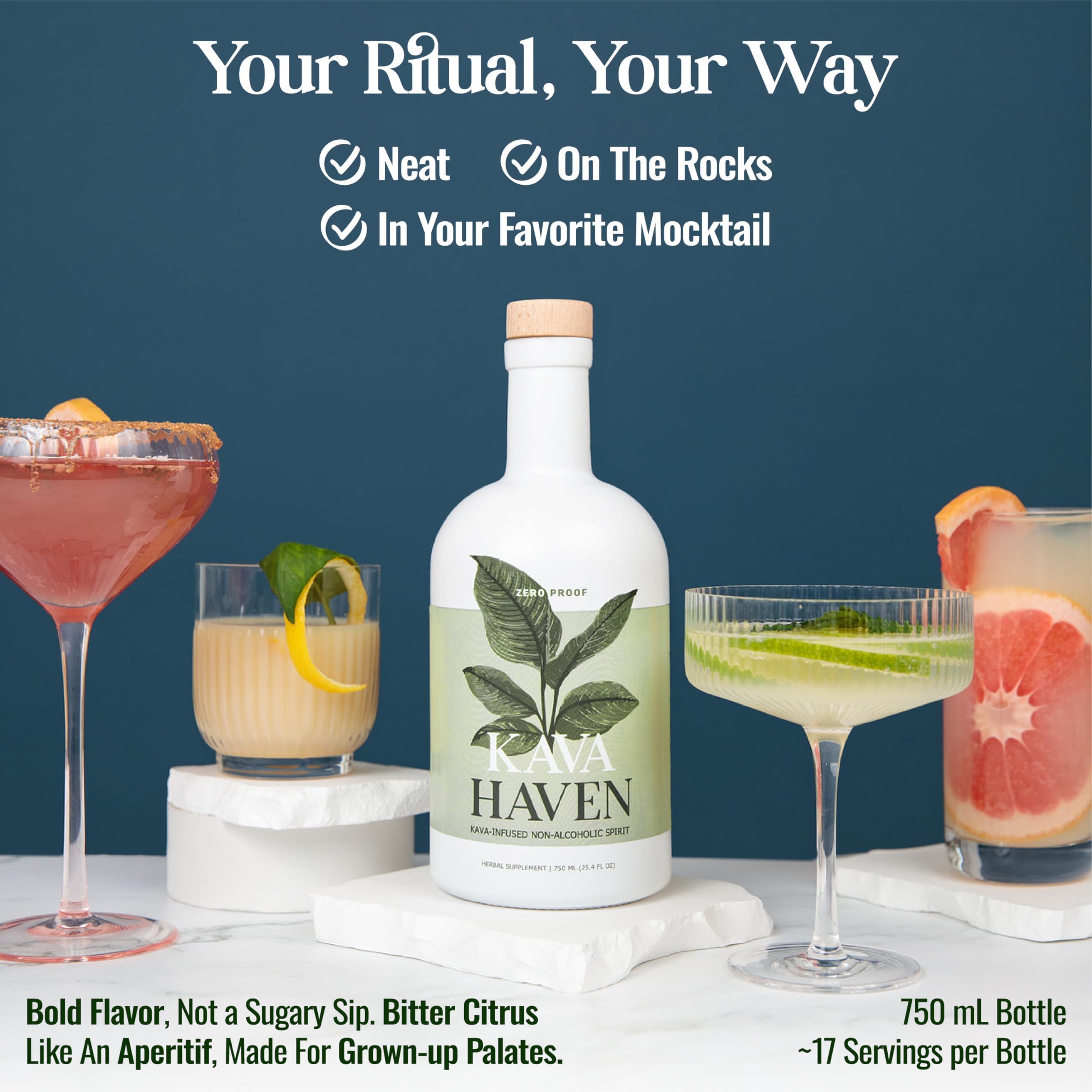 Kava Haven Non Alcoholic Spirit, 750mL Bottle | Kava Kava Drink | Non Alcohol Alternative Spirit for Mixed Drink Recipes | Low Calorie | All Natural