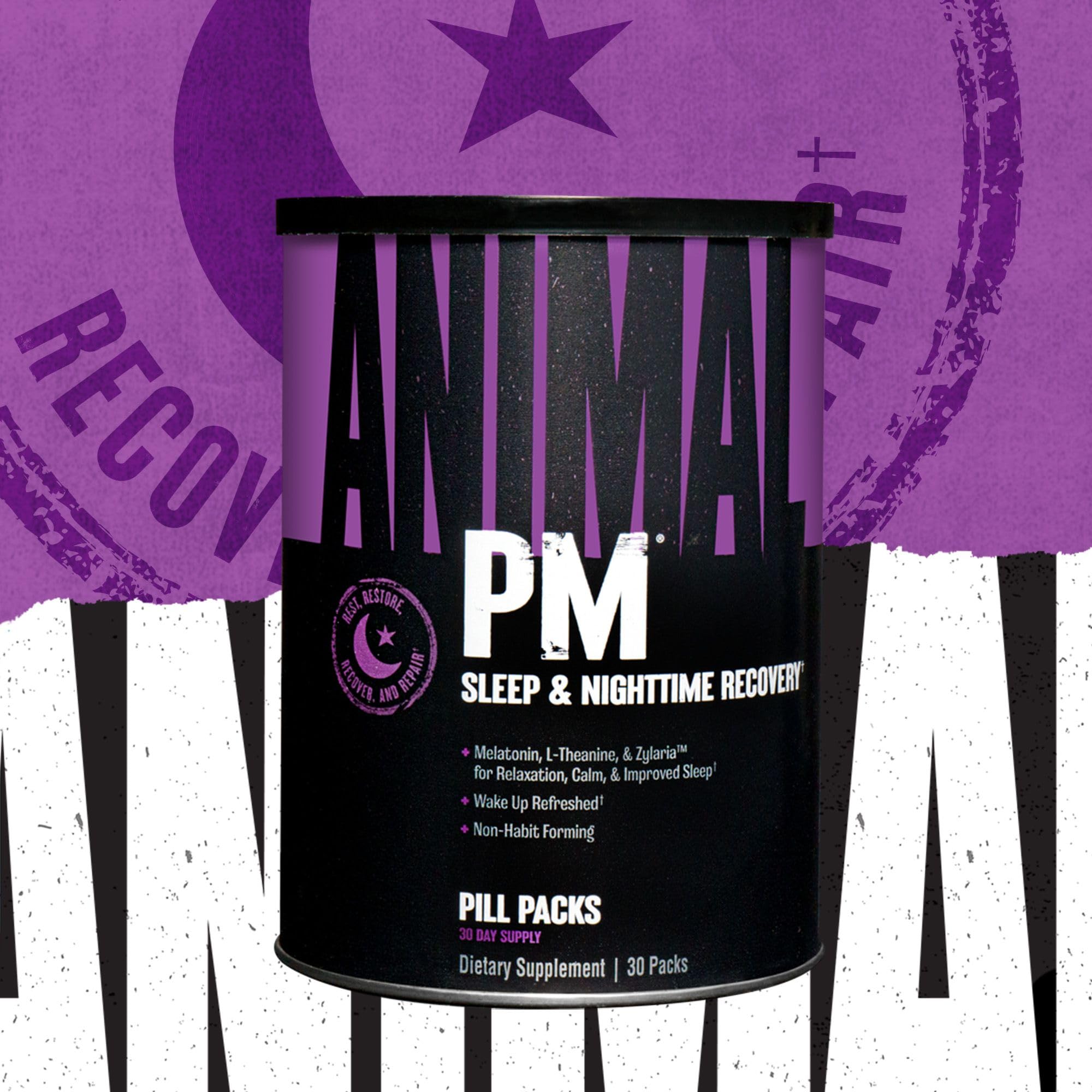 Animal PM - Sleep Aid for Adults Non-Habit Forming Relaxation Enhancer and Mood Support with Melatonin, L-Theanine, Zylaria, Zinc, Magnesium, Vitamin B6, GABA