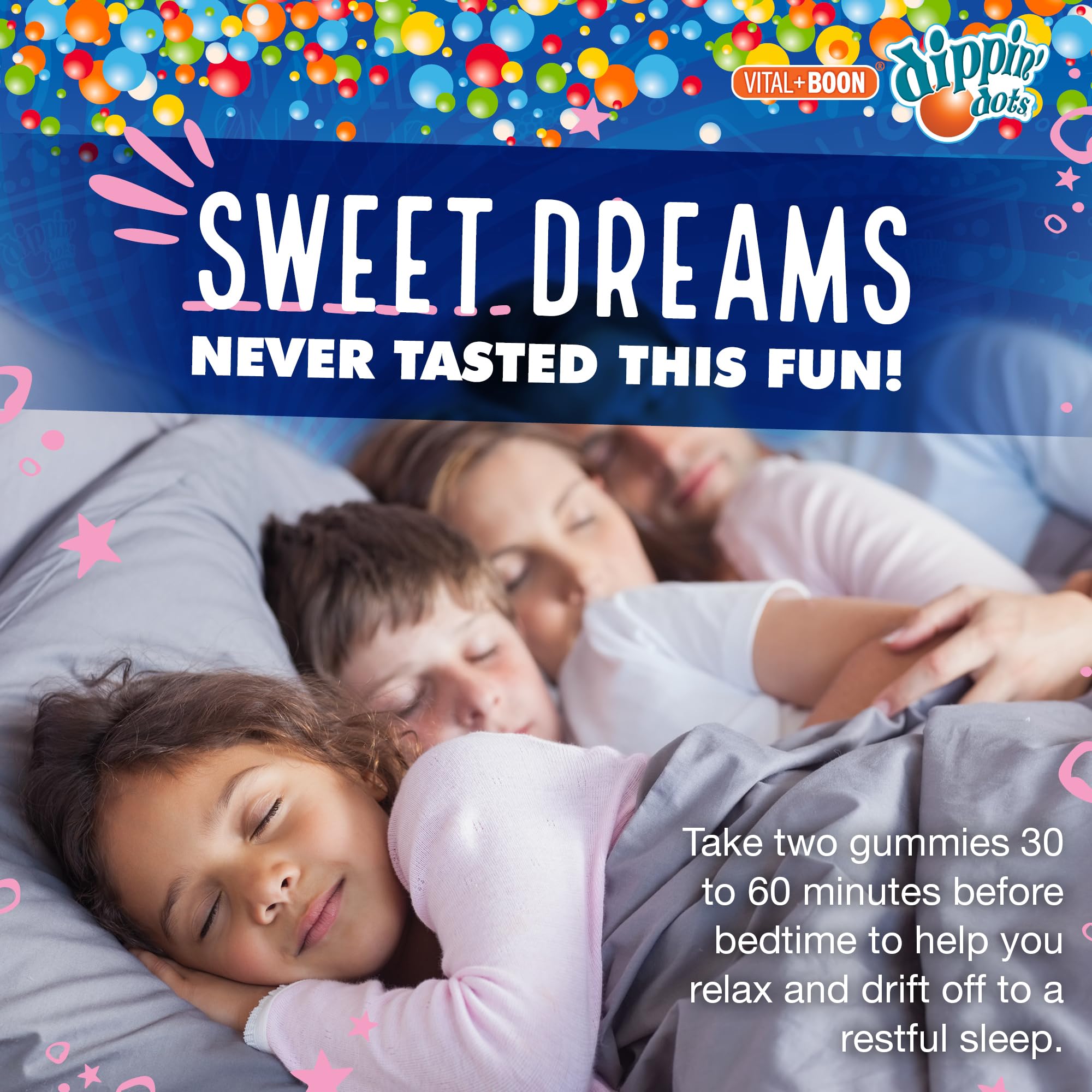 Dippin Dots - Melatonin Gummies for Kids & Adults (60 Days Supply) Strawberry Sunset Creme Flavor | 2.5mg Per Kids Melatonin Supplement for Faster,