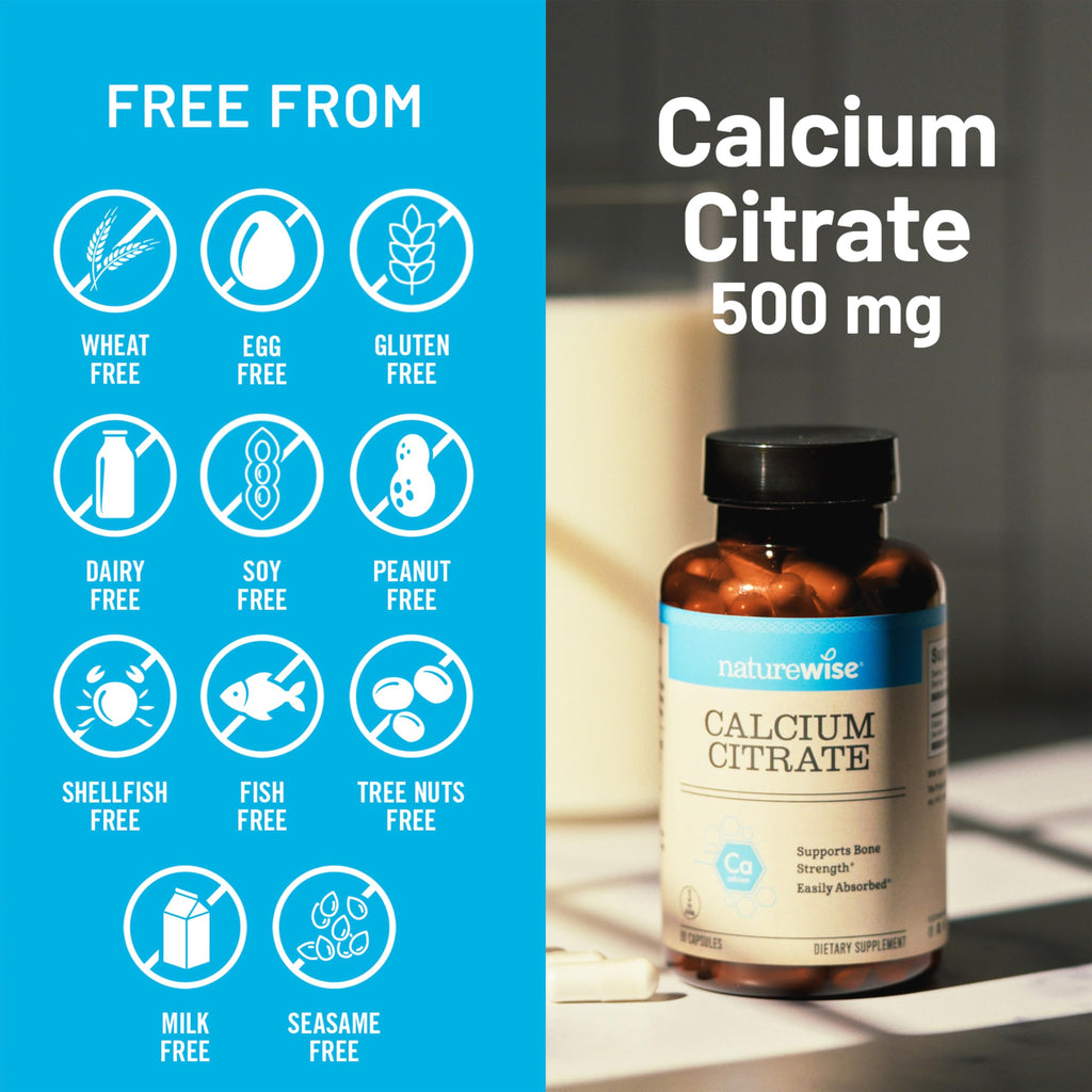 NatureWise Calcium Citrate 500mg Capsules - Supplement for Bone Health - Easy to Digest & Absorb - Vegan, Non-GMO