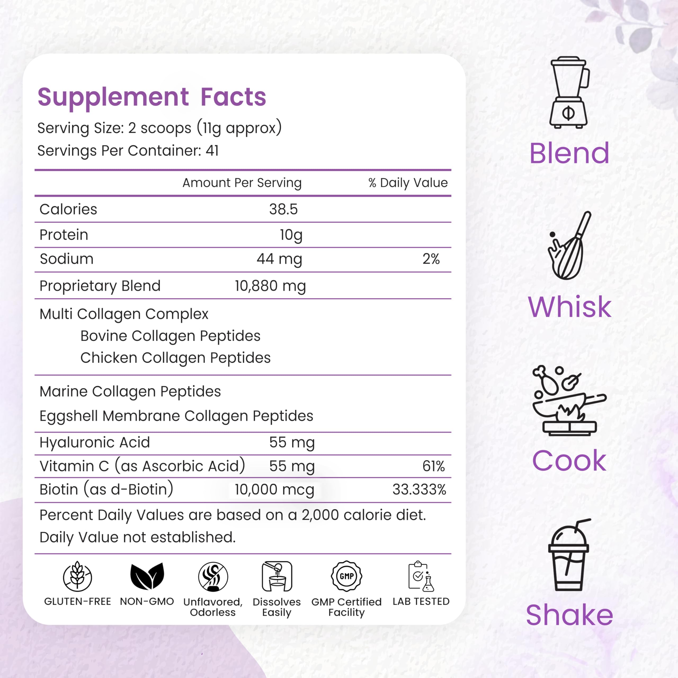 Multi Collagen Peptides Powder, 1 Pounds collagen powder- Type I,II,III,V,X with Biotin 10000mcg, Hyaluronic acid powder, Vitamin C - Unflavored Collagen Protein Powder