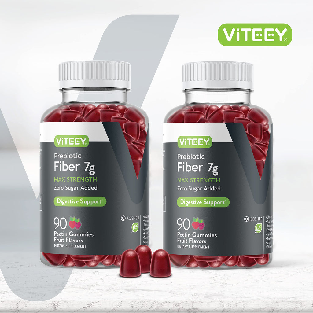 VITEEY Prebiotic Fiber Gummies for Adults, 7g - Gut Health & Digestive Soluble Fiber Supplement Gummies - Zero Sugar Added, Vegan, Gluten-Free - 180 Count