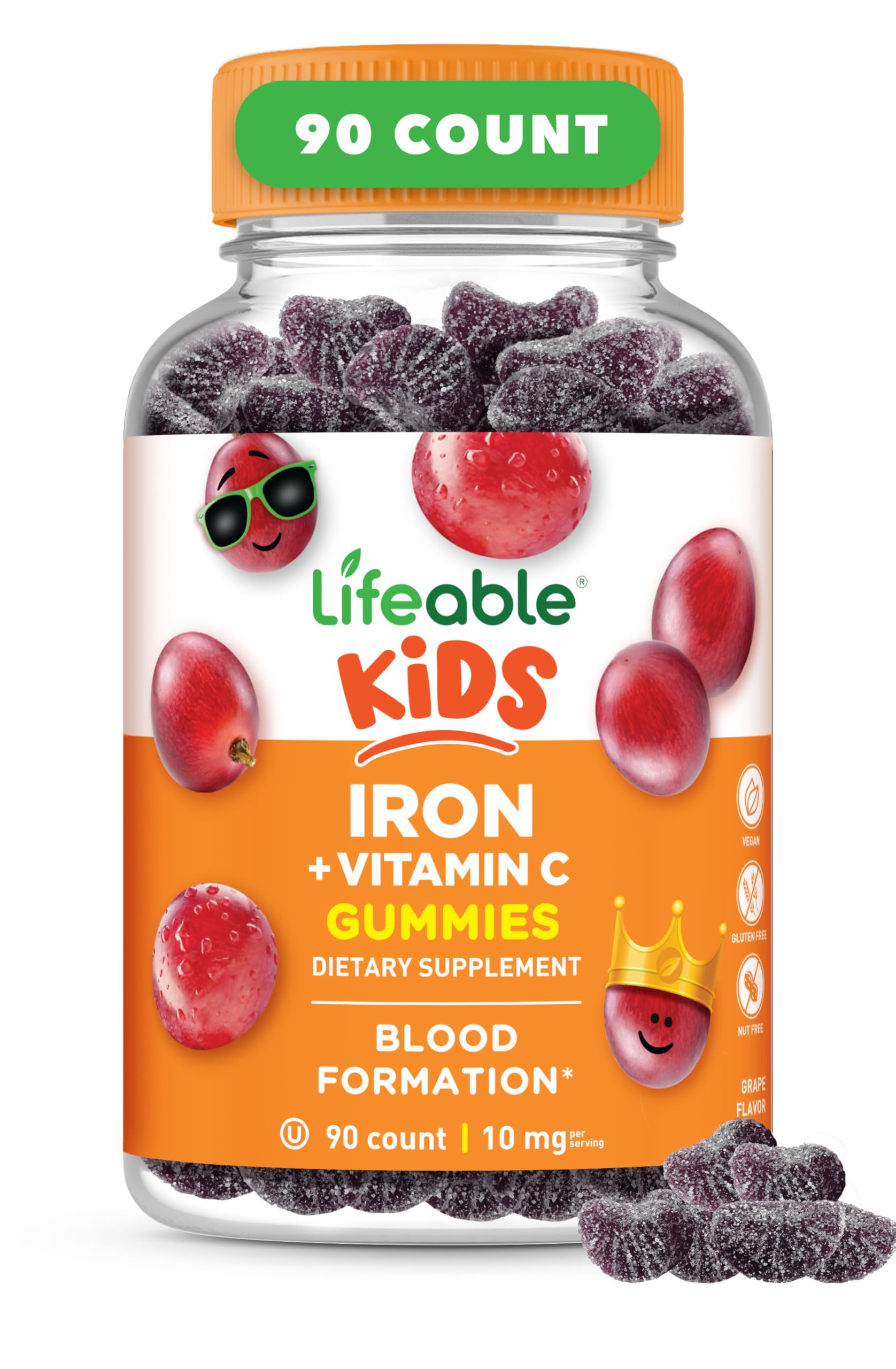 Iron Supplements for Kids | 10mg | with Vitamin C | Great Tasting Iron Gummies for Kids | Vegan Non GMO Kids Iron | for Immune Health