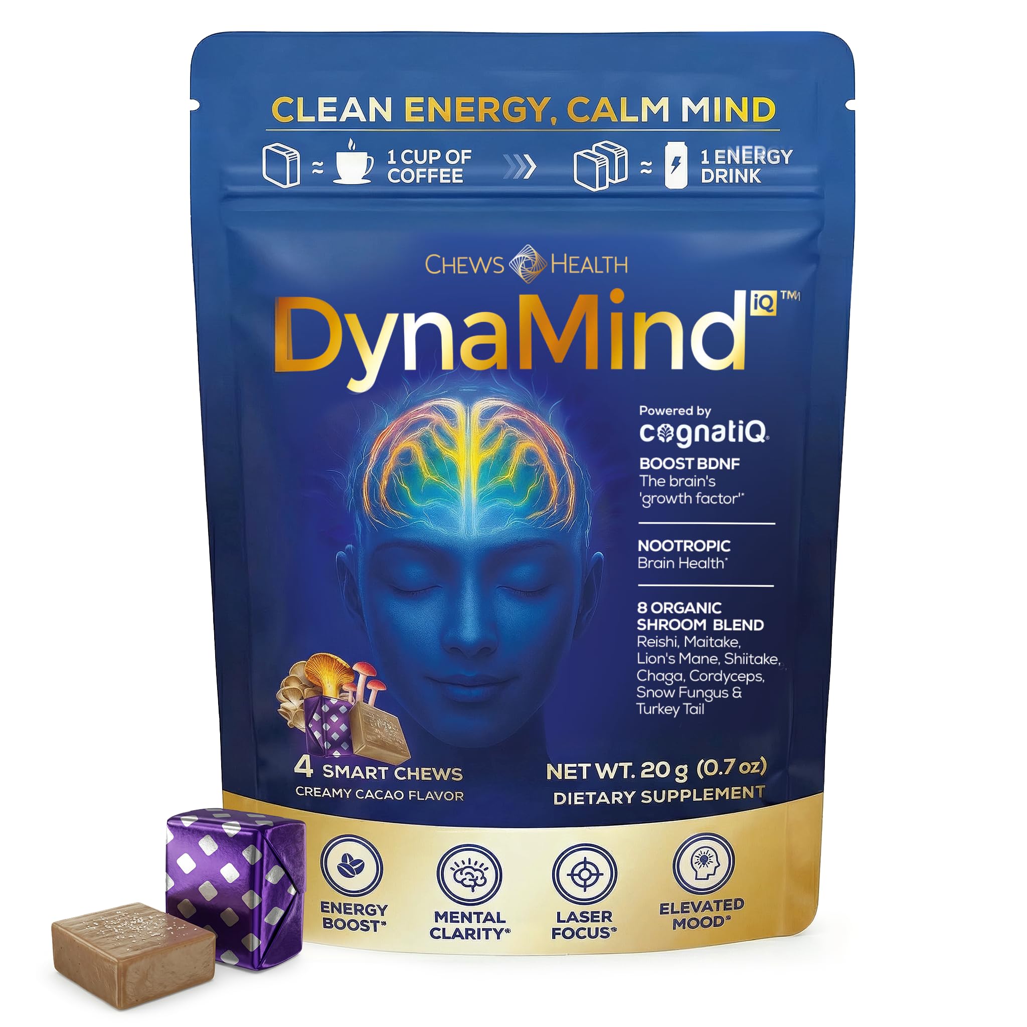 DynaMind iQ Brain Supplement for Memory and Focus for Adults - Nootropic Chews | Coffee Fruit & Mushroom Supplement Blend, Memory Focus Supplement, Caffeine Focus Pills Alternative, 4 Count CHEWSHEALTH Au supplements
