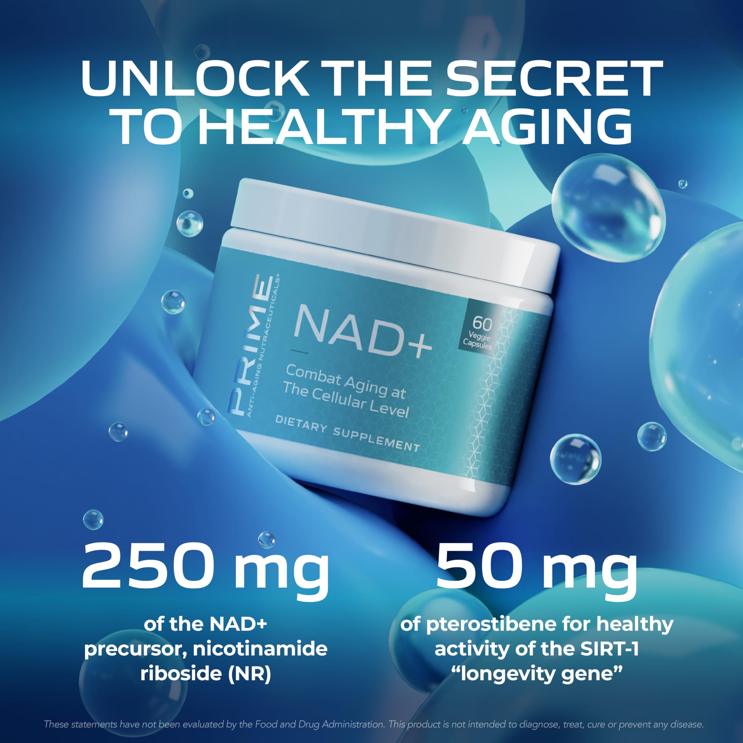 PRIME Anti-Aging Nutraceuticals NAD+ – Nicotinamide Riboside & Pterostilbene Supplement for Cellular Energy, Healthy Aging & Vitality, Vegan, Gluten-Free, 30 Servings PRIME Au supplements