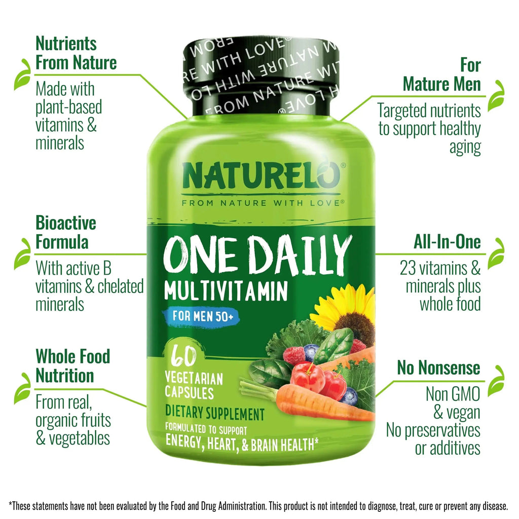 NATURELO One Daily Multivitamin for Men 50+, 60 Capsules and One Daily Multivitamin for Women 50+ (Iron Free), 60 Capsules Bundle - 2 Month Supply NATURELO Au supplements