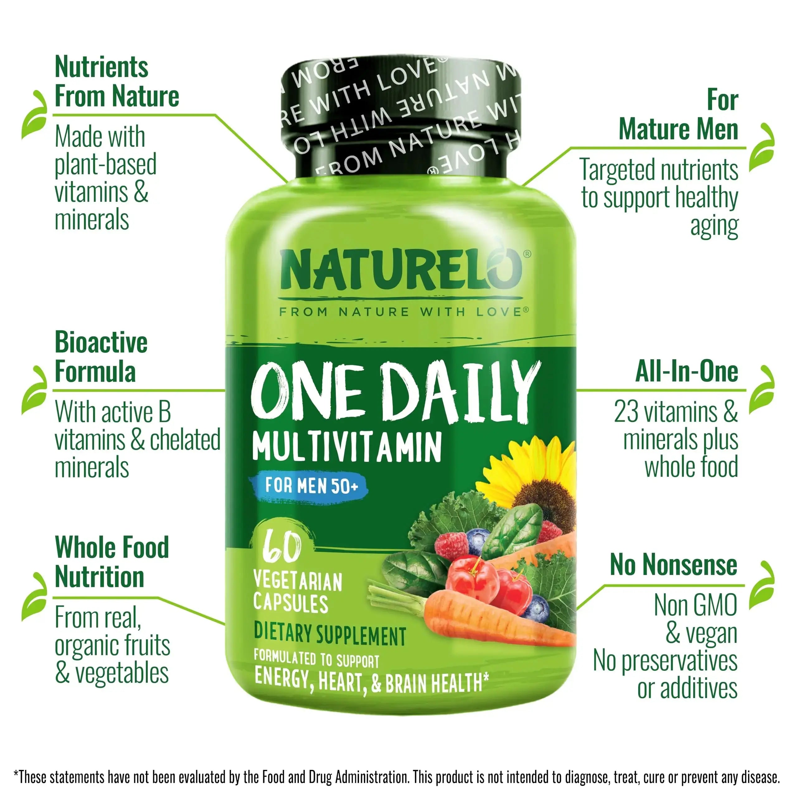 NATURELO One Daily Multivitamin for Men 50+, 60 Capsules and One Daily Multivitamin for Women 50+ (Iron Free), 60 Capsules Bundle - 2 Month Supply NATURELO Au supplements