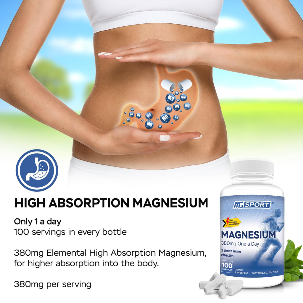 MGSPORT Magnesium Supplement 380mg - High Absorption Magnesium Complex Formula with Vitamins B6, D, E - Supports Muscle Function and Sleep Quality - 100 Servings MgSport Au supplements