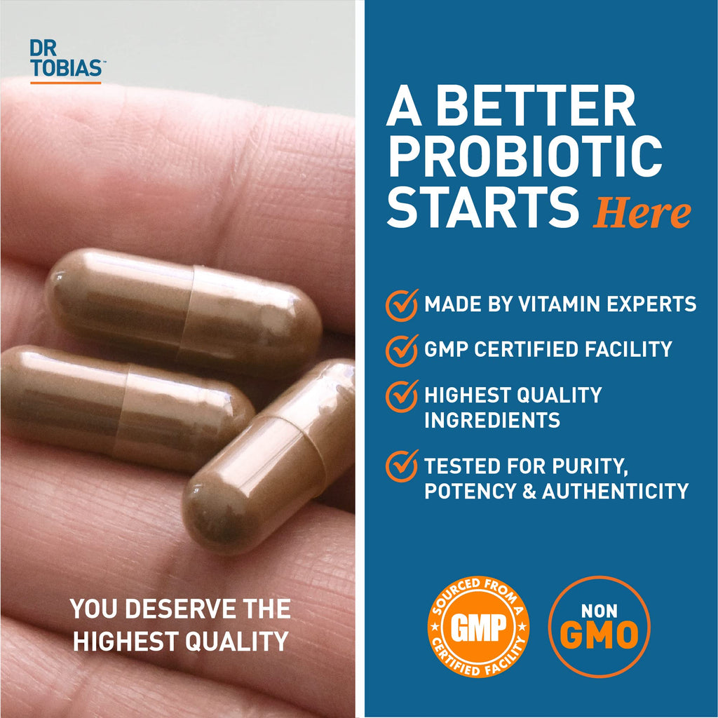 Dr. Tobias Probiotics 30 Billion, 10 Strains, 30 Billion CFU's, Targeted Release Probiotics for Women & Men, Supports Digestive Health, Shelf-Stable,