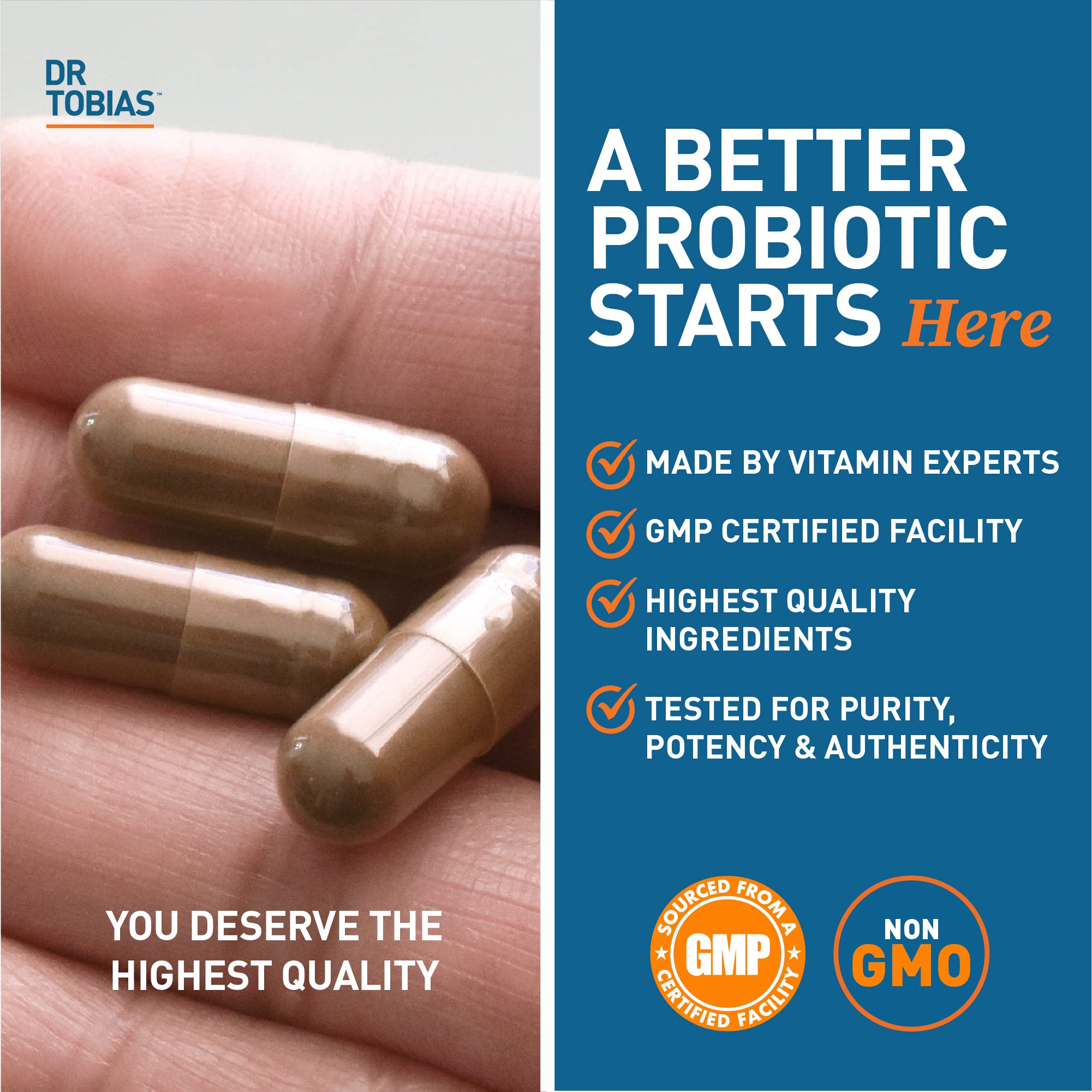Dr. Tobias Probiotics 30 Billion, 10 Strains, 30 Billion CFU's, Targeted Release Probiotics for Women & Men, Supports Digestive Health, Shelf-Stable,