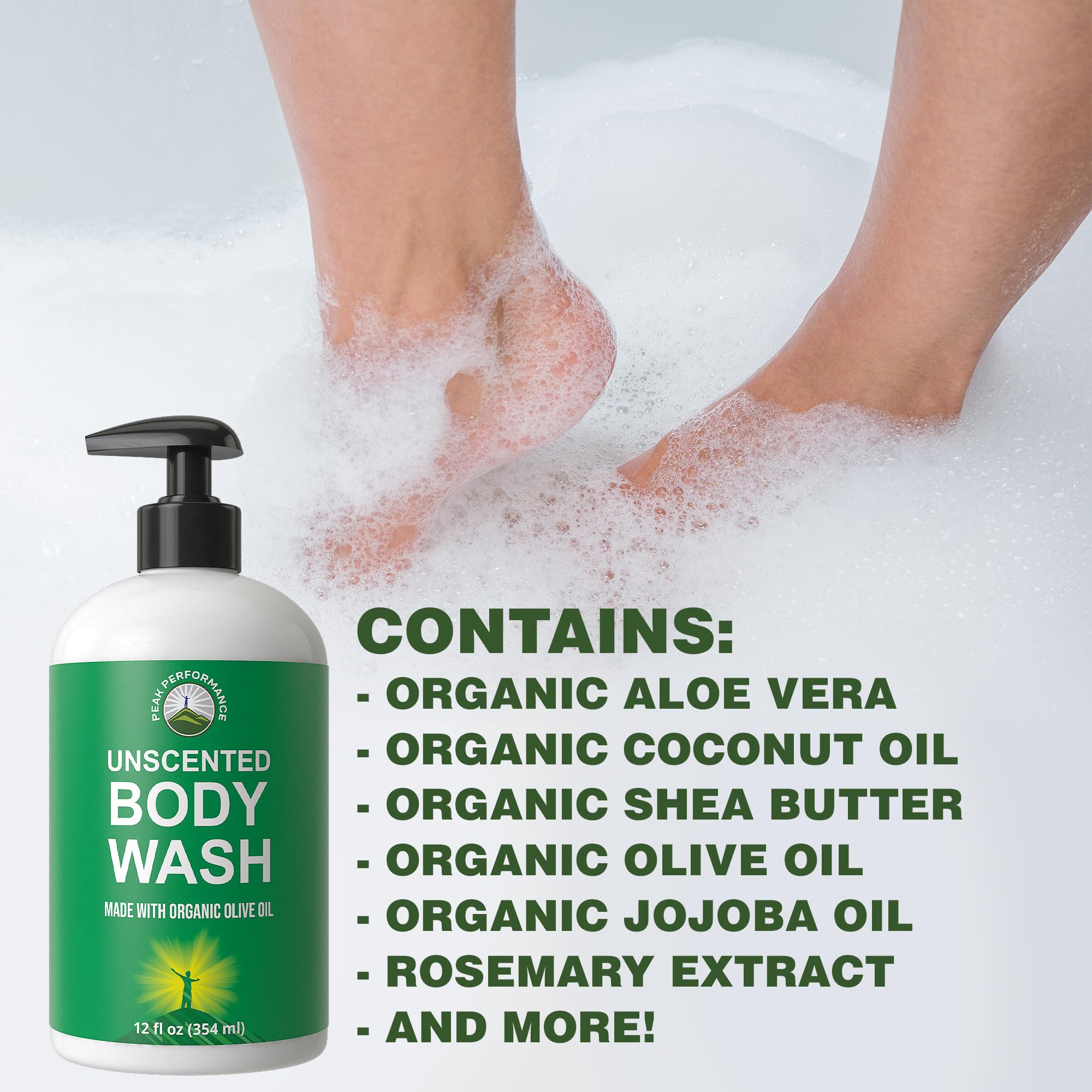 Ultra Pure Unscented Body Wash Made with Organic Ingredients Including Aloe Vera, Olive Oil, Jojoba, Coconut Oil, and Shea Butter. Great for Sensitive Skin. Natural Vegan Body Wash No Toxins Peak Performance Au supplements