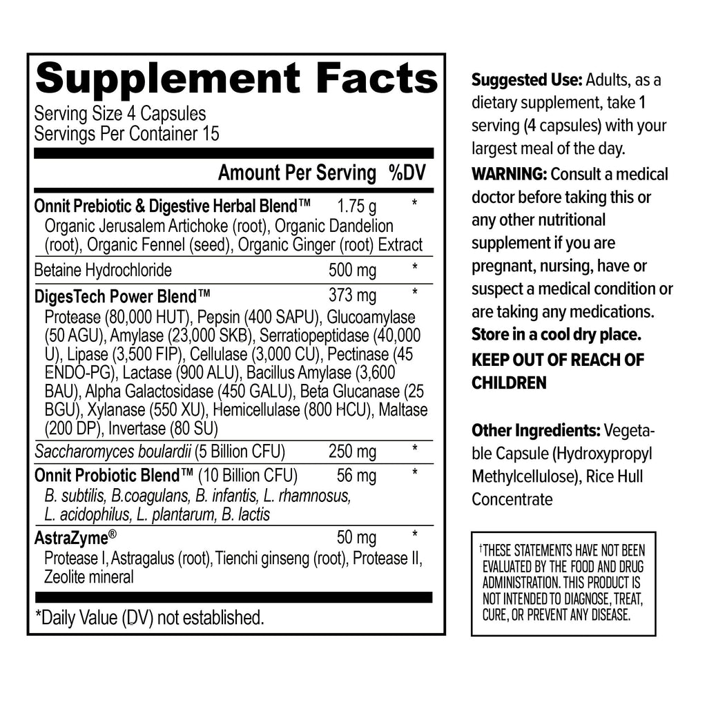ONNIT Total Gut Health Daily Digestive Support, IGEN™ Non-GMO Tested Digestion Supplement for Women and Men with 7 Strains of Probiotics,