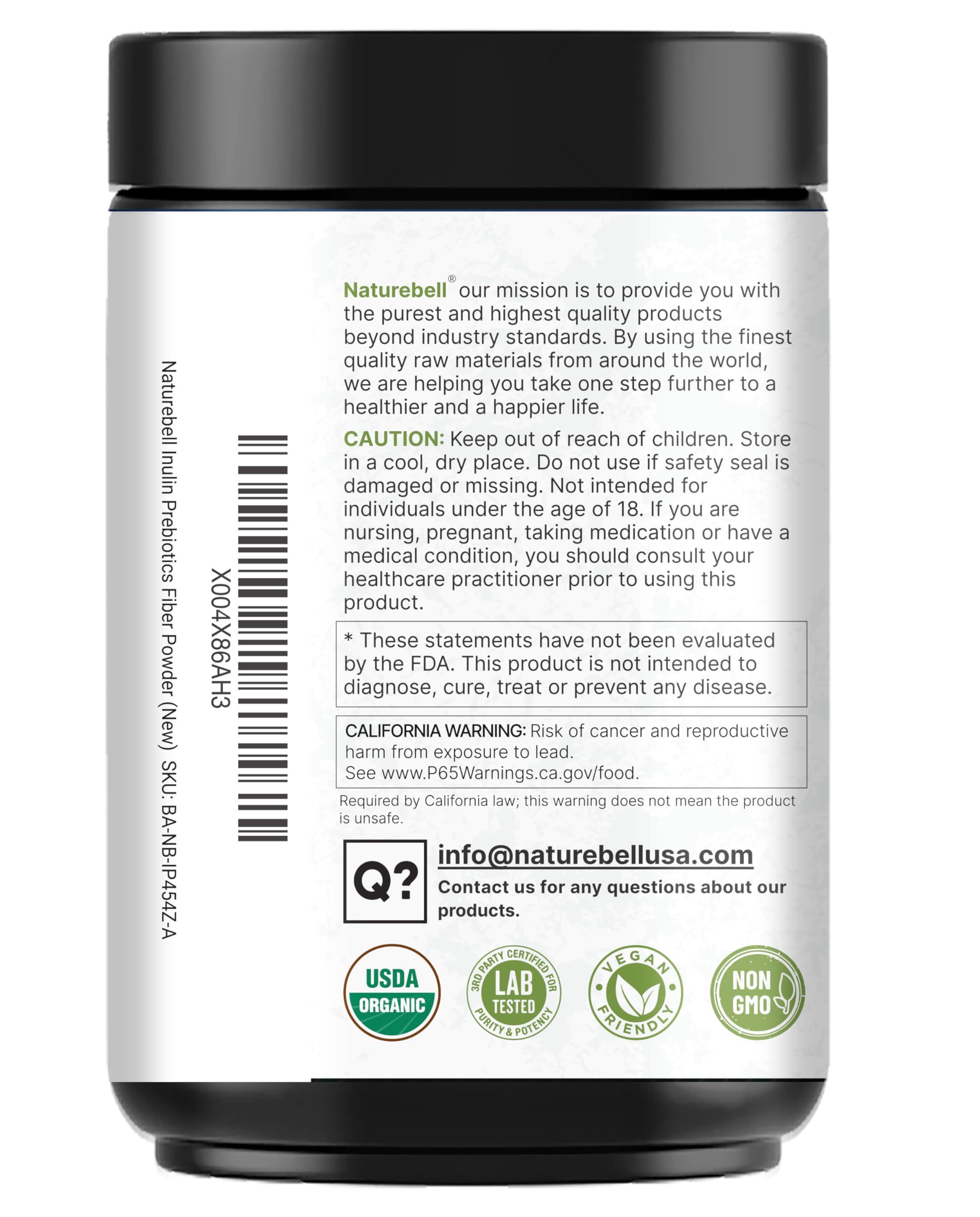 NatureBell Organic Inulin Prebiotic Fiber Powder, 1lb | Natural Chicory Root Source – Easily Mixes with Coffee or Smoothies – Fiber Supplement for Women & Men