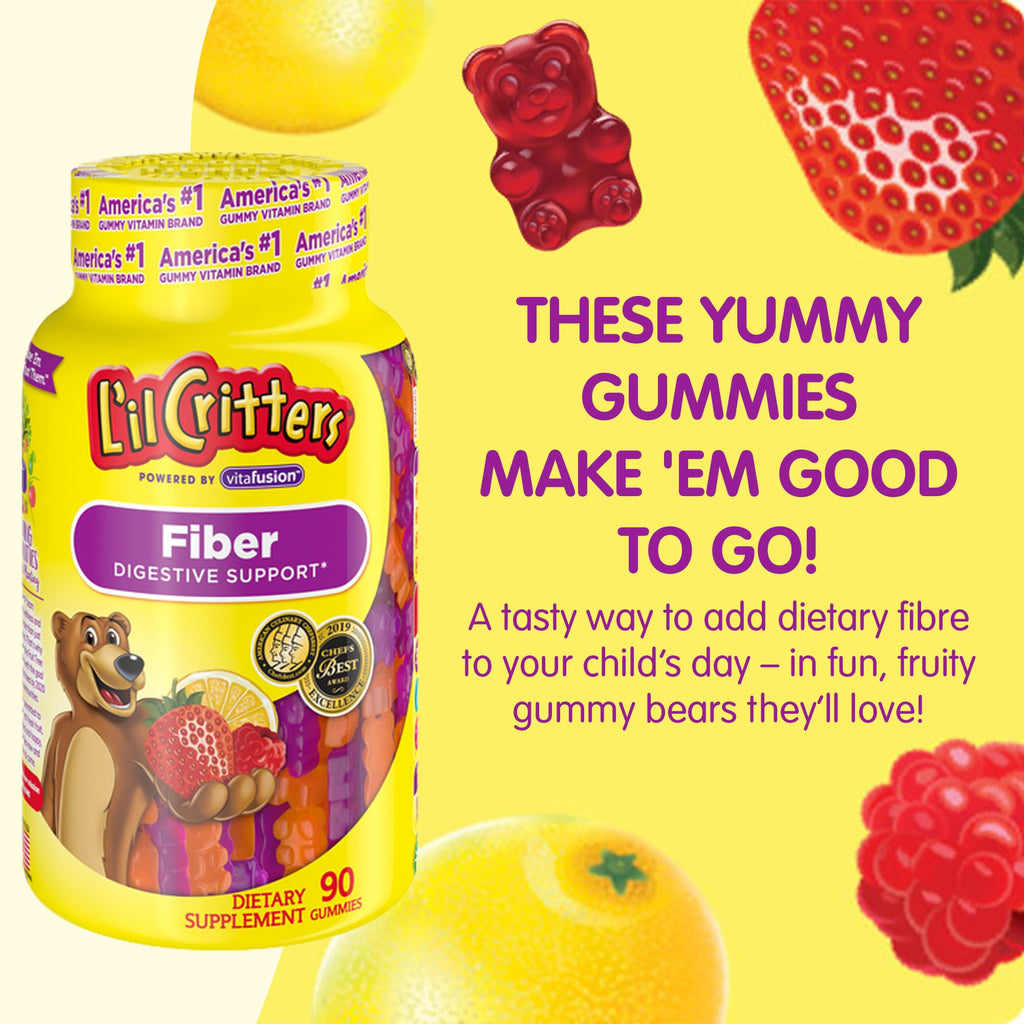 L’il Critters Fiber Daily Gummy Supplement for Kids, for Digestive Support, Berry and Lemon Flavors, 90 Gummies