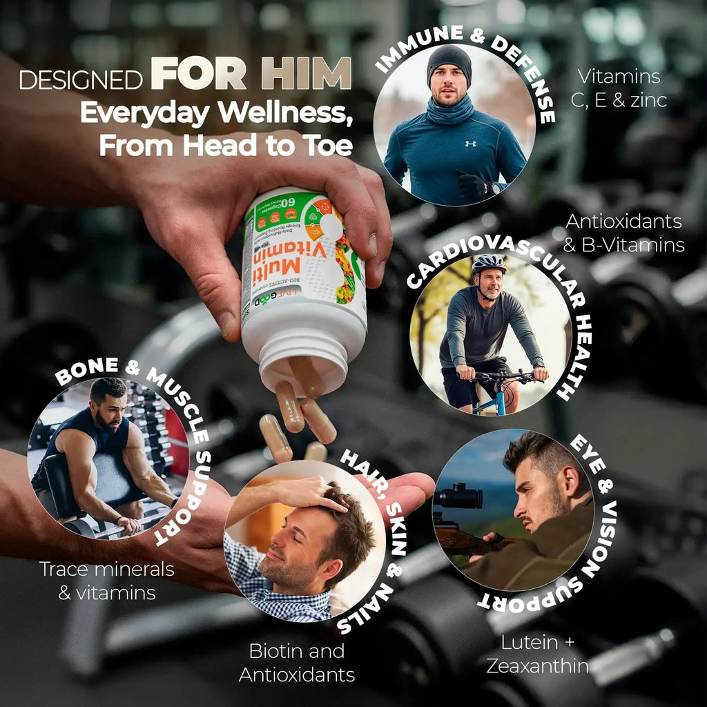 LiveGood Bio-Active Complete Multivitamin for Men, Daily Men’s Multi with 24 Essential Vitamins and Minerals for Energy, Immunity LIVEGOOD Au supplements
